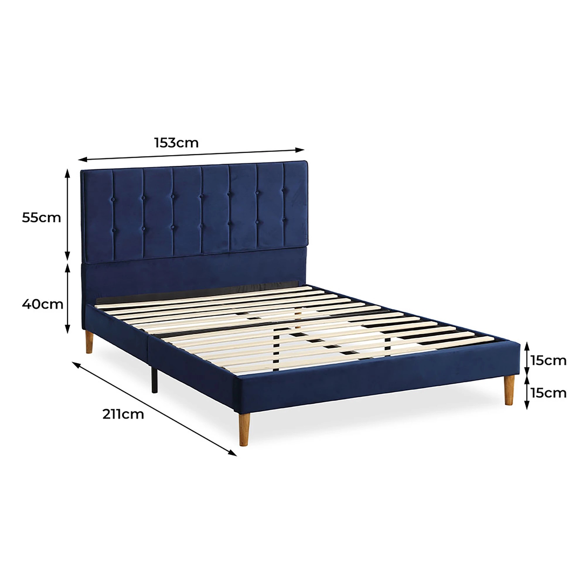 3 Levede Blue Upholstered Bed Frame - Queen, 3 of 5