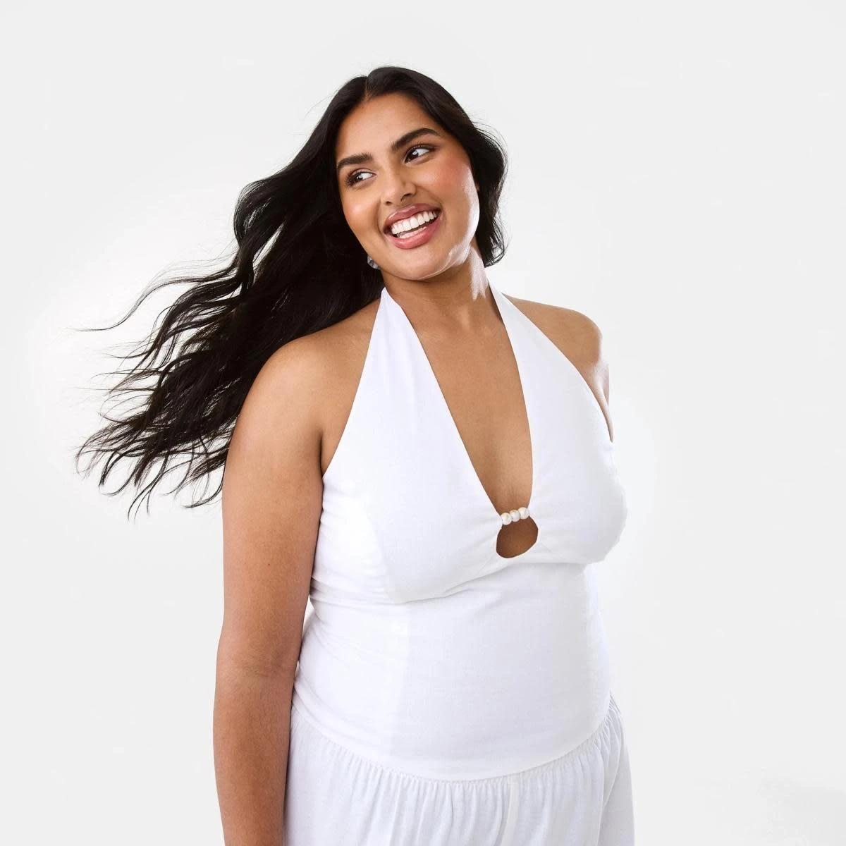 3 Linen Blend Beaded Top WHITE, 3 of 10