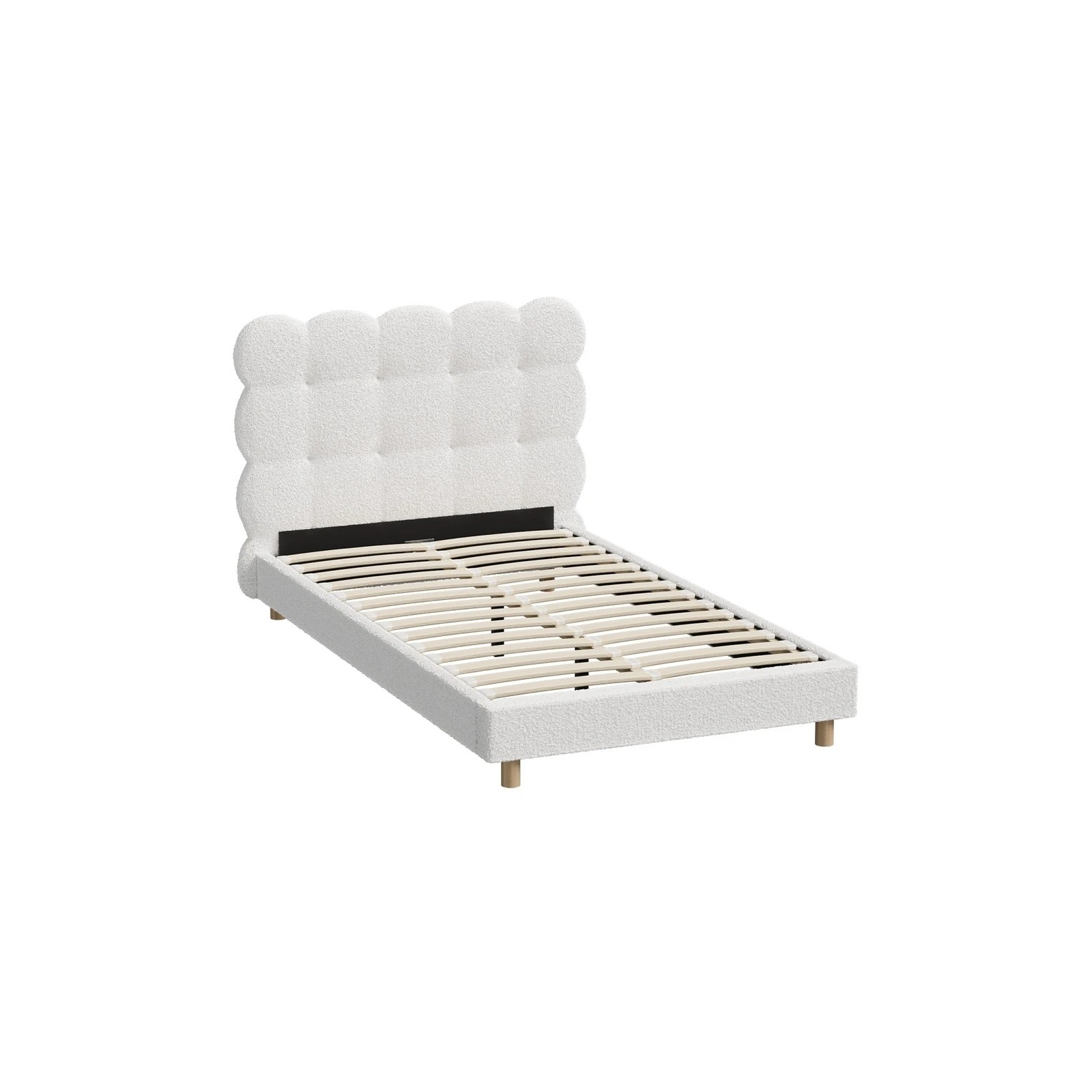 9 Oikiture Bed Frame King Single Tufted Bedhead Boucle Fabric - White, 9 of 9
