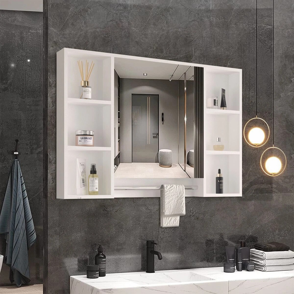 2 LUXSUITE Bathroom Mirror Cabinet Medicine Shaver Shaving Wall Storage Cupboard Organiser Shelves Furniture Bathroom, 2 of 9