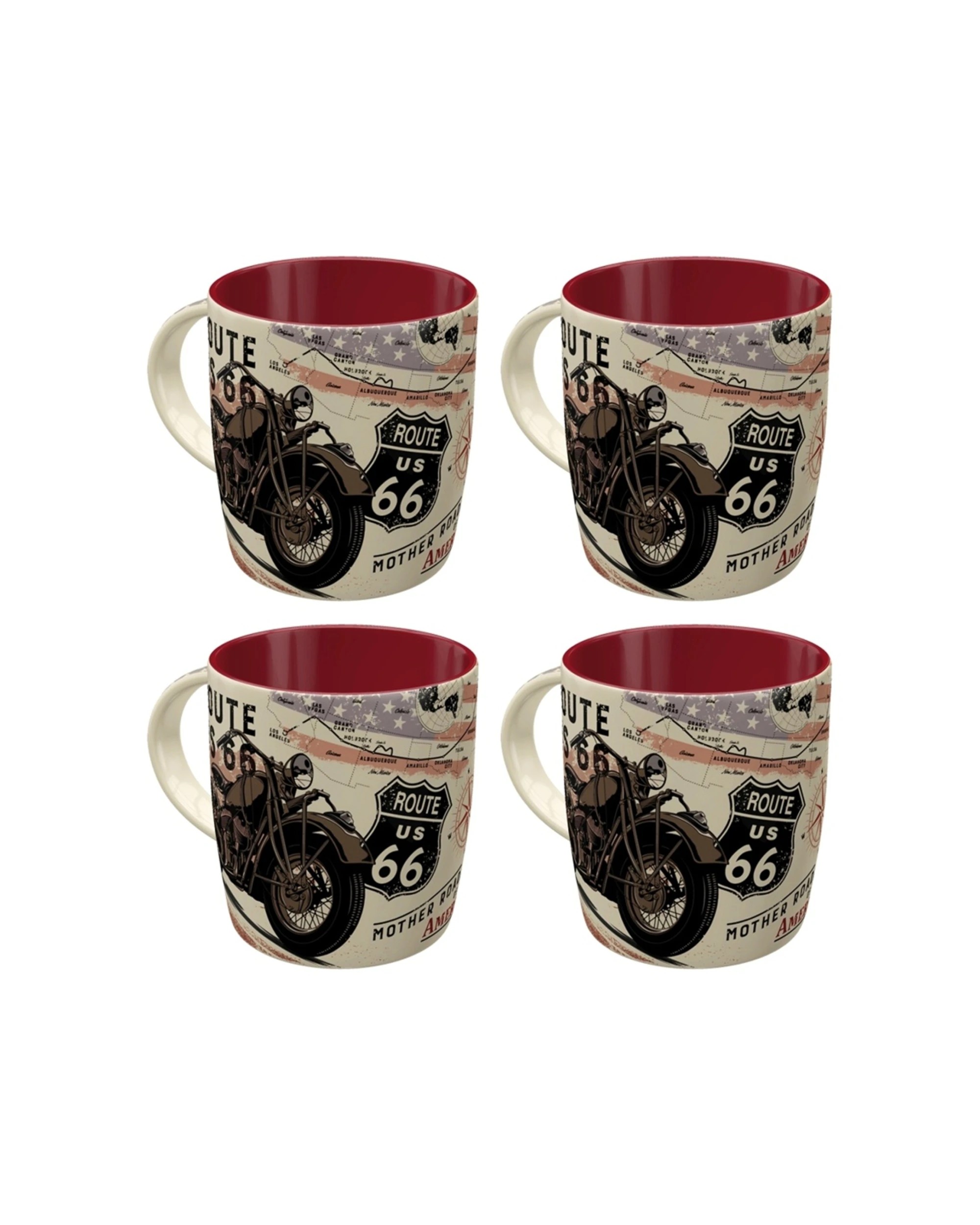 1 Nostalgic-Art 4PK Ceramic Mug 330ml Retro Design - Route 66 Bike Map, 1 of 4