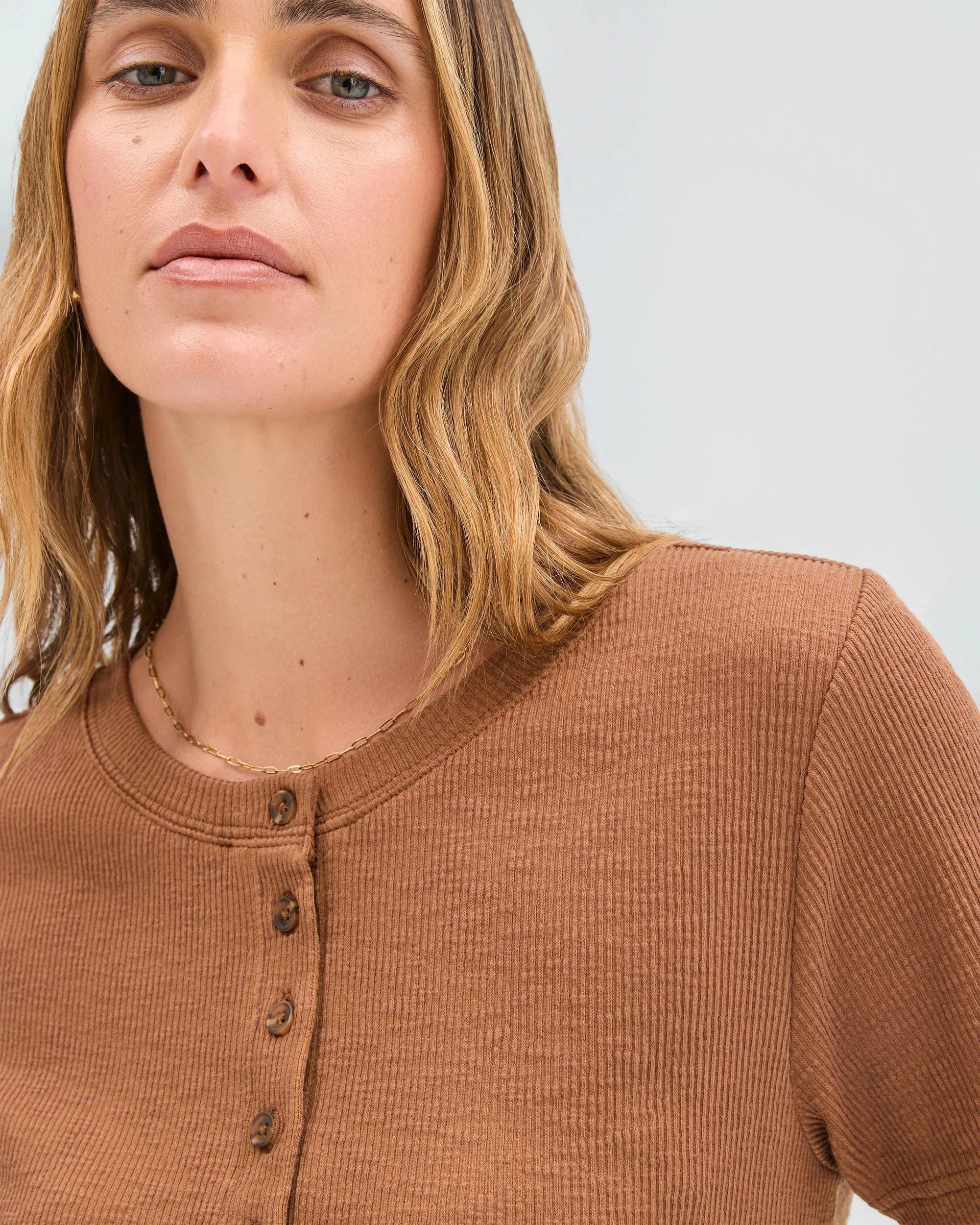 4 Target Woman Australian Cotton Blend Textured Rib Henley T-Shirt PARTRIDGE, 4 of 5