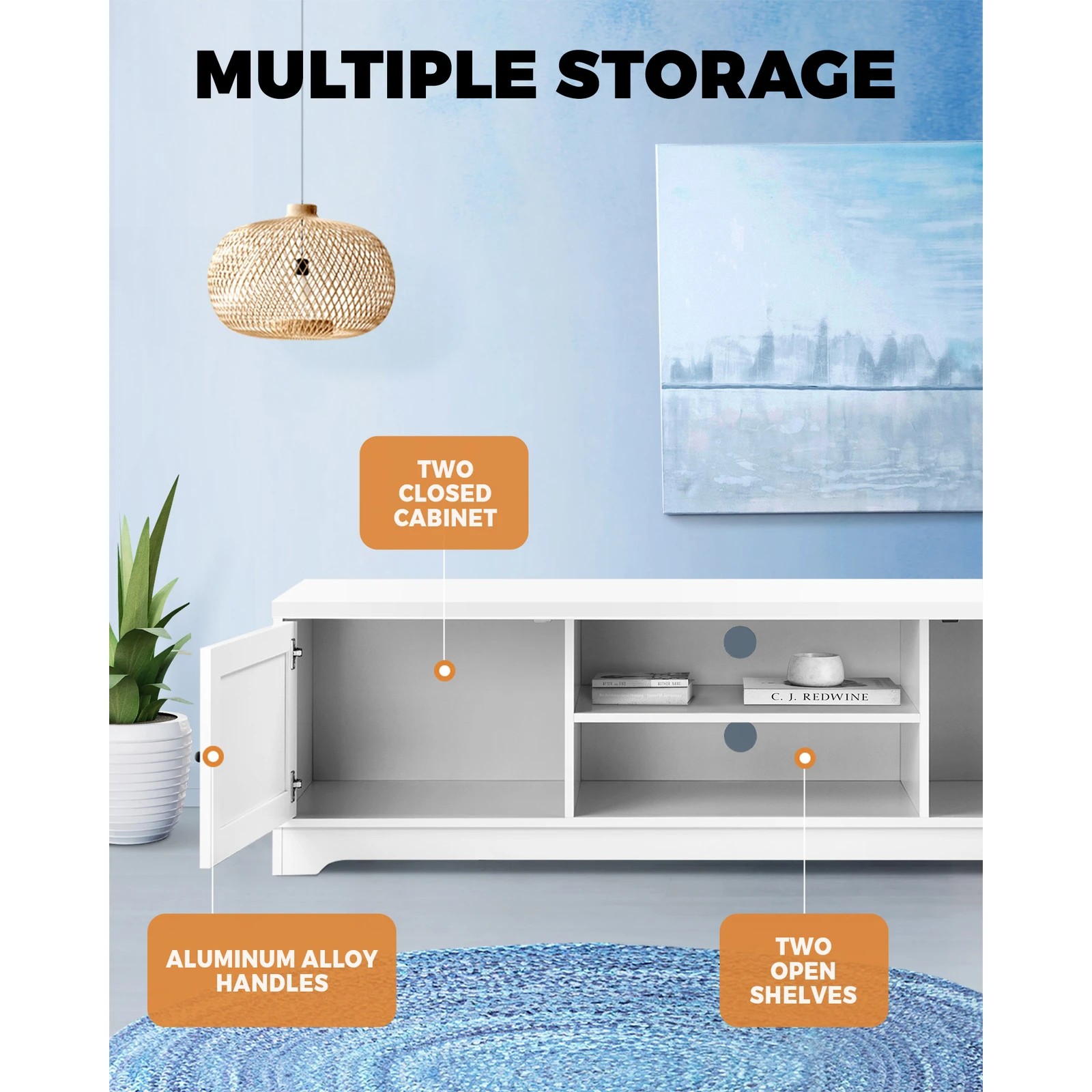 5 Oikiture Entertainment Unit Tv Unit 160cm
 - White, 5 of 10