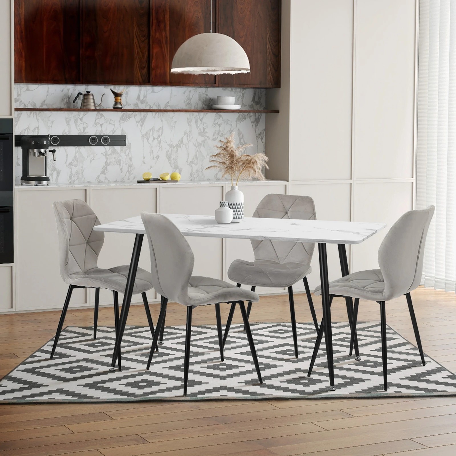 6 Oikiture Set Of 6 Dining Chairs Kitchen Chair Padded Seat High Back Velvet
 - Grey, 6 of 10