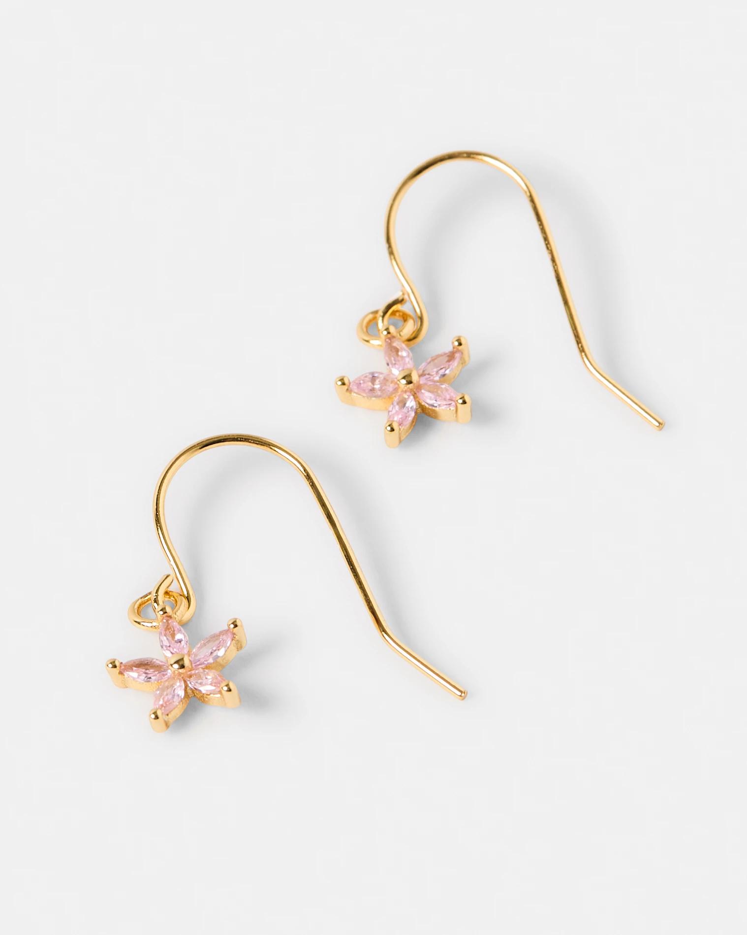 2 Gold Plated Sterling Silver 925 Cubic Zirconia Flower Huggie Earrings Gold, 2 of 4