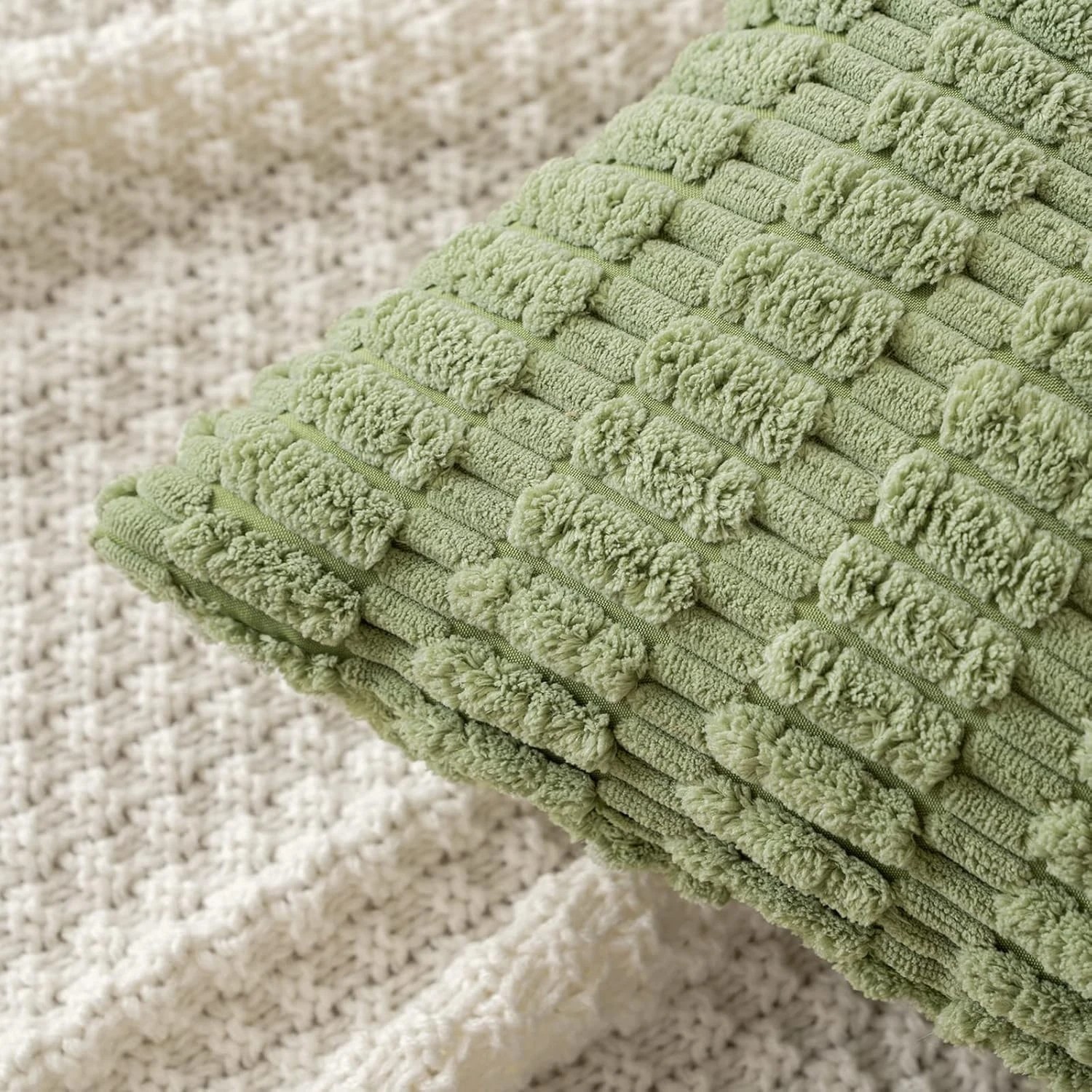 2 Gioia Casa 2-Pack Boho Striped Corduroy Cushion Covers 45x45cm - Sage Green, 2 of 2