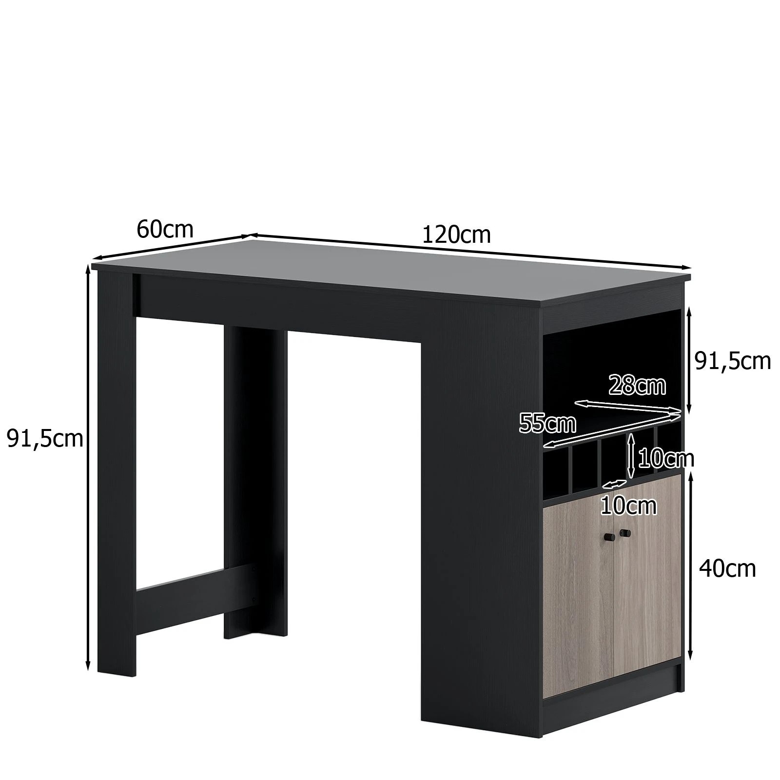 4 Costway Bar Table w/Storage Cabinet Wine Rack & Adjustable Shelf Dining Table - Black, 4 of 4