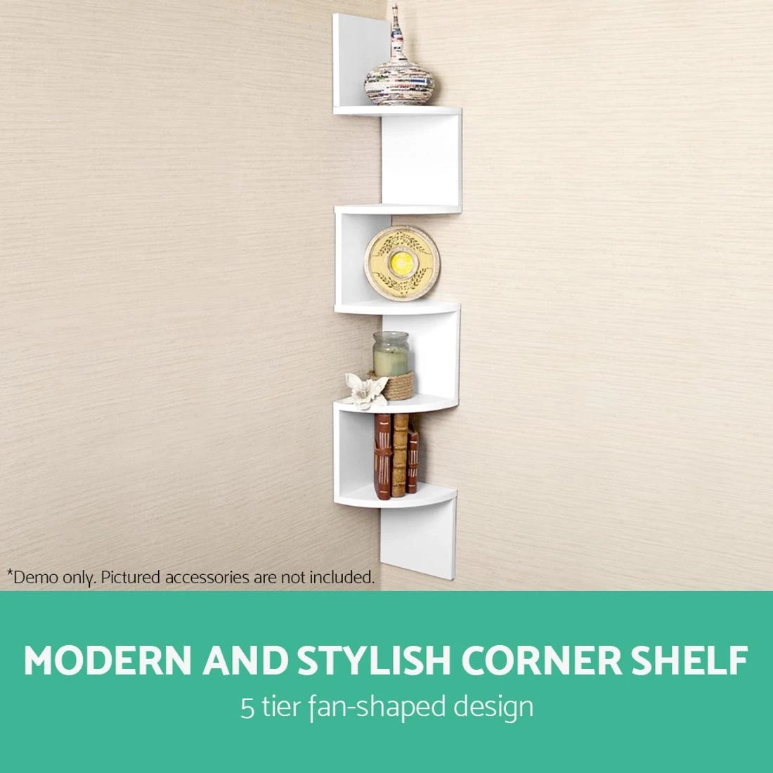 4 Artiss Wall Shelf Corner Floating 5-Tier Display Storage Space Saving Modern Decor Easy Install Sturdy - White, 4 of 8