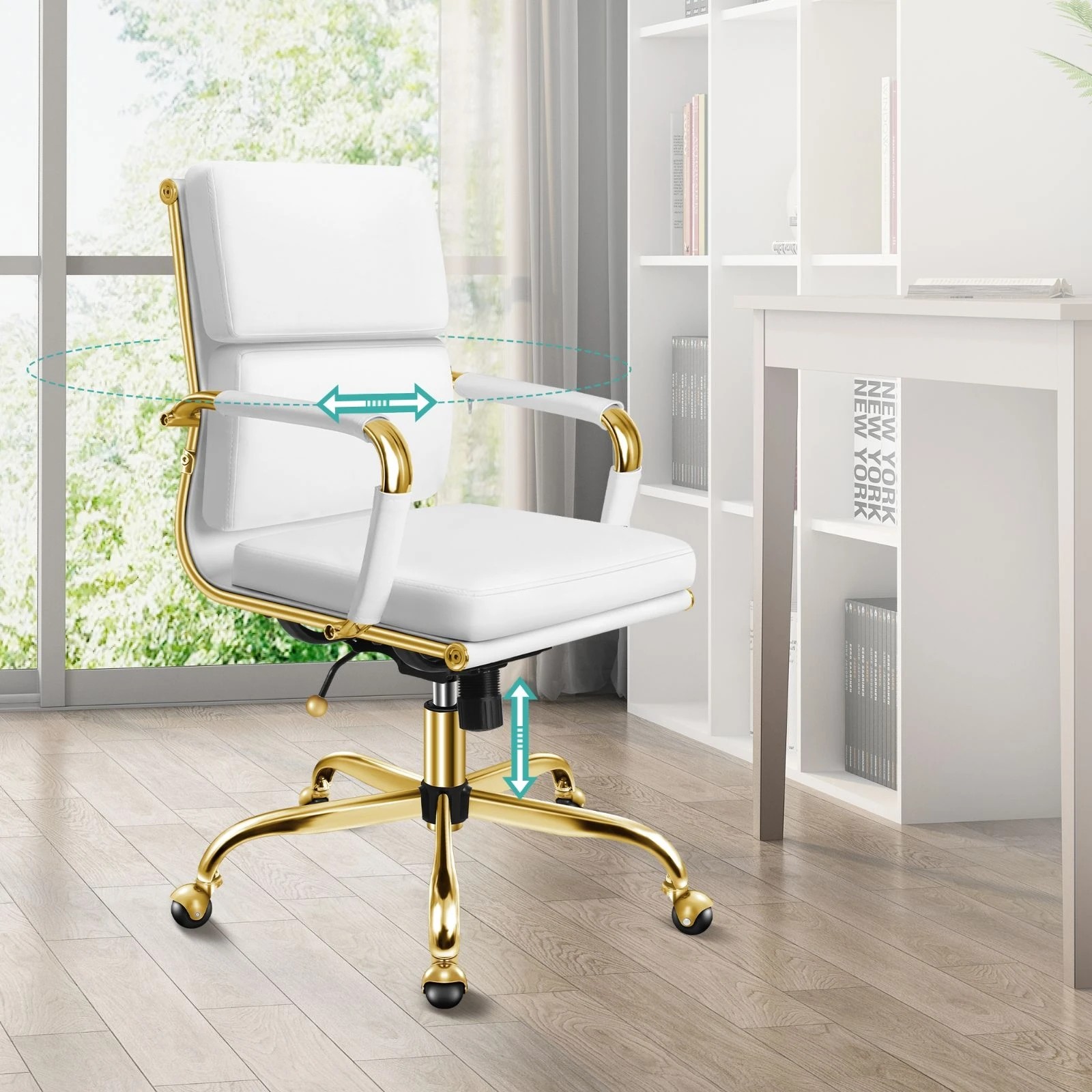 3 Alfordson Office Chair Ergonomic Paddings Executive Computer Work Seat Mid Back - White, 3 of 10