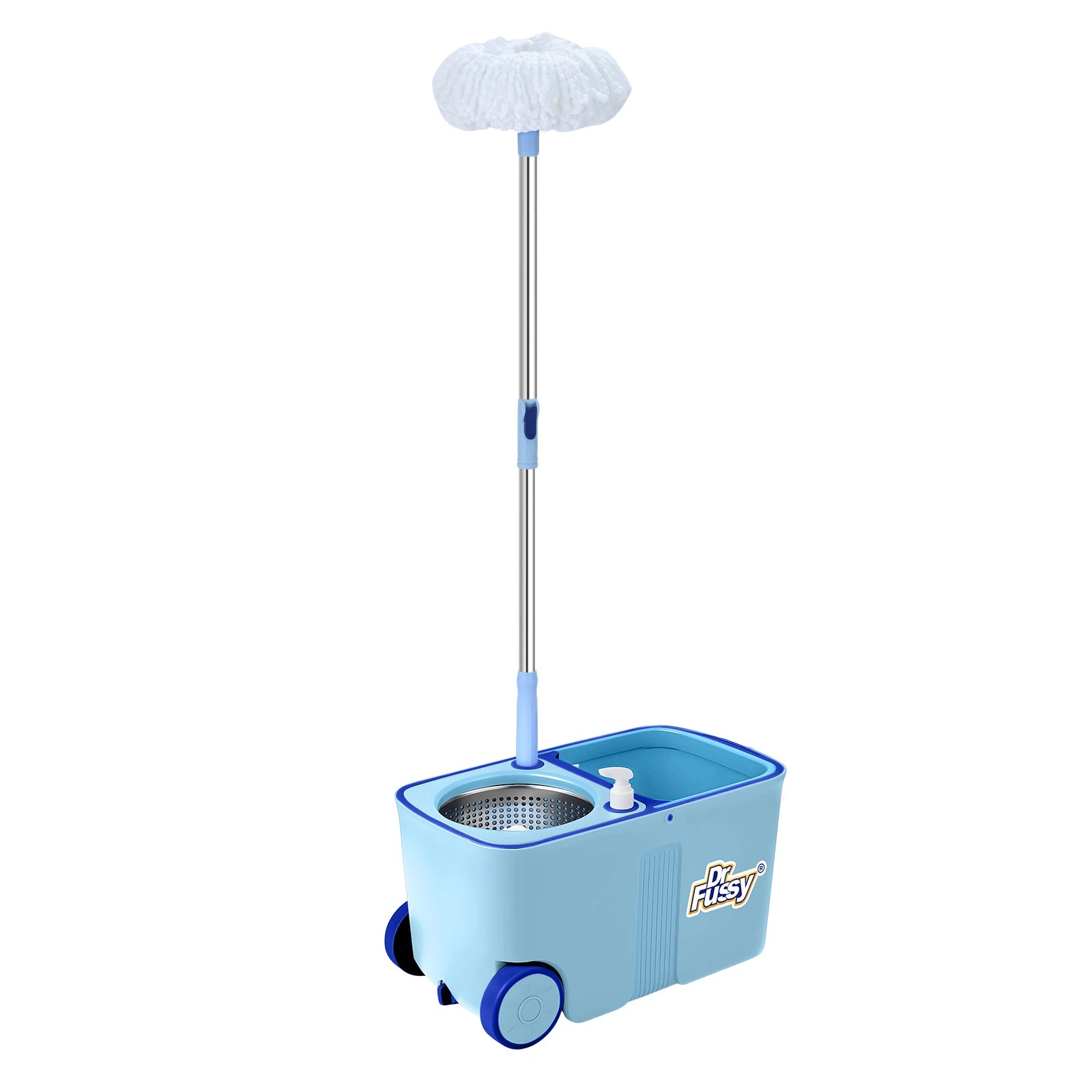 2 Dr FUSSY Spin Mop Bucket Tile Wood Floor Cleaner 4 Microfibre Heads Magic Wet Dry Twist Spinning Easy Cleaning System, 2 of 4