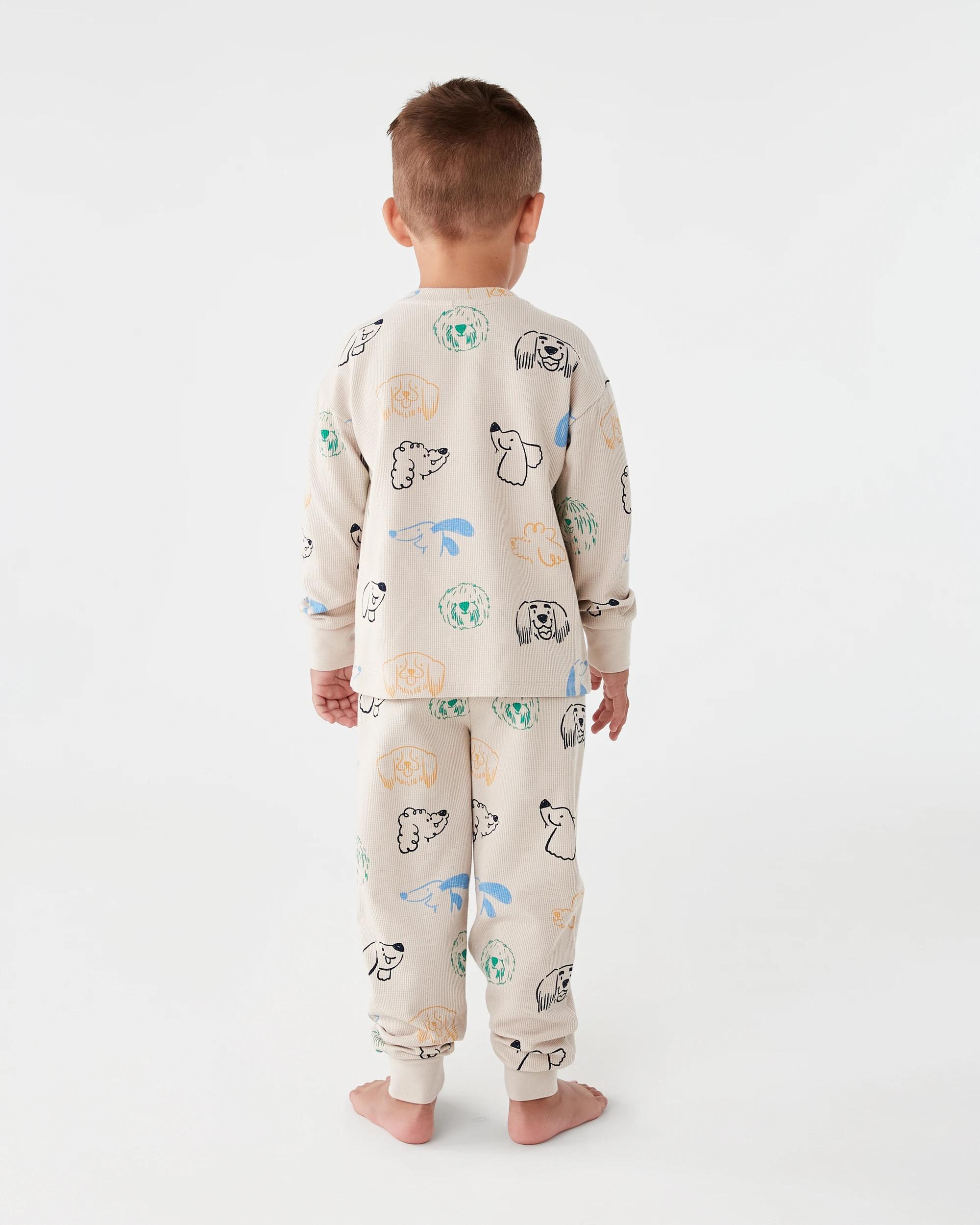 2 Waffle Pyjama Set Beig Dog, 2 of 8