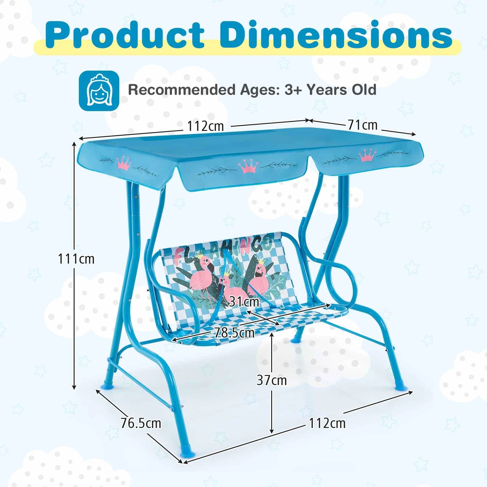 2 Costway 2-Seater Porch Swing Chair Garden Swing Bench w/Adjustable Tilt Canopy - Blue, 2 of 3