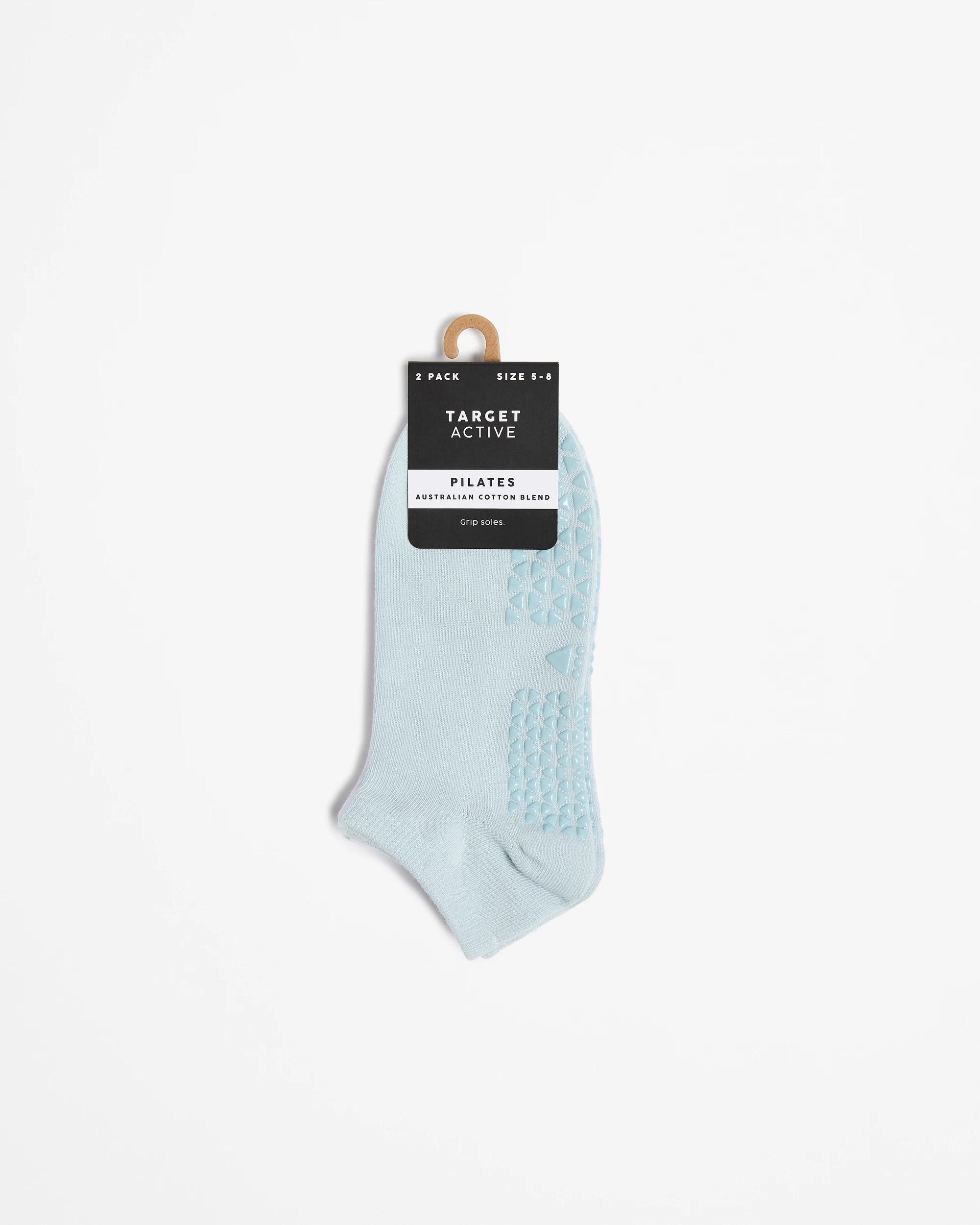 3 Target Active Australian Cotton Blend Pilates Grip Socks 2 Pack BLUE + WHITE, 3 of 3