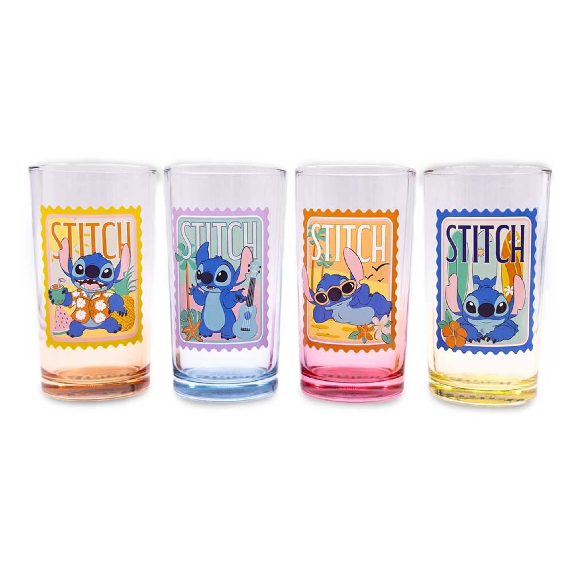 1 Disney - Lilo & Stitch - Stitch Postal Stamps Glass 4-Pack, 1 of 4