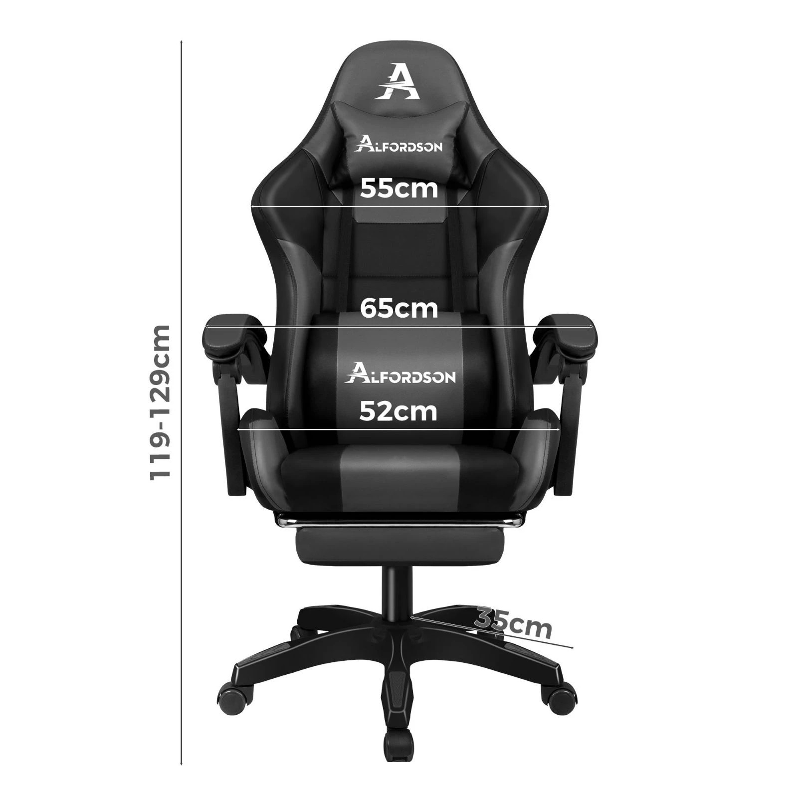 3 Alfordson Gaming Office Chair Extra Large Pillow Racing Executive Footrest Seat - Grey, 3 of 10