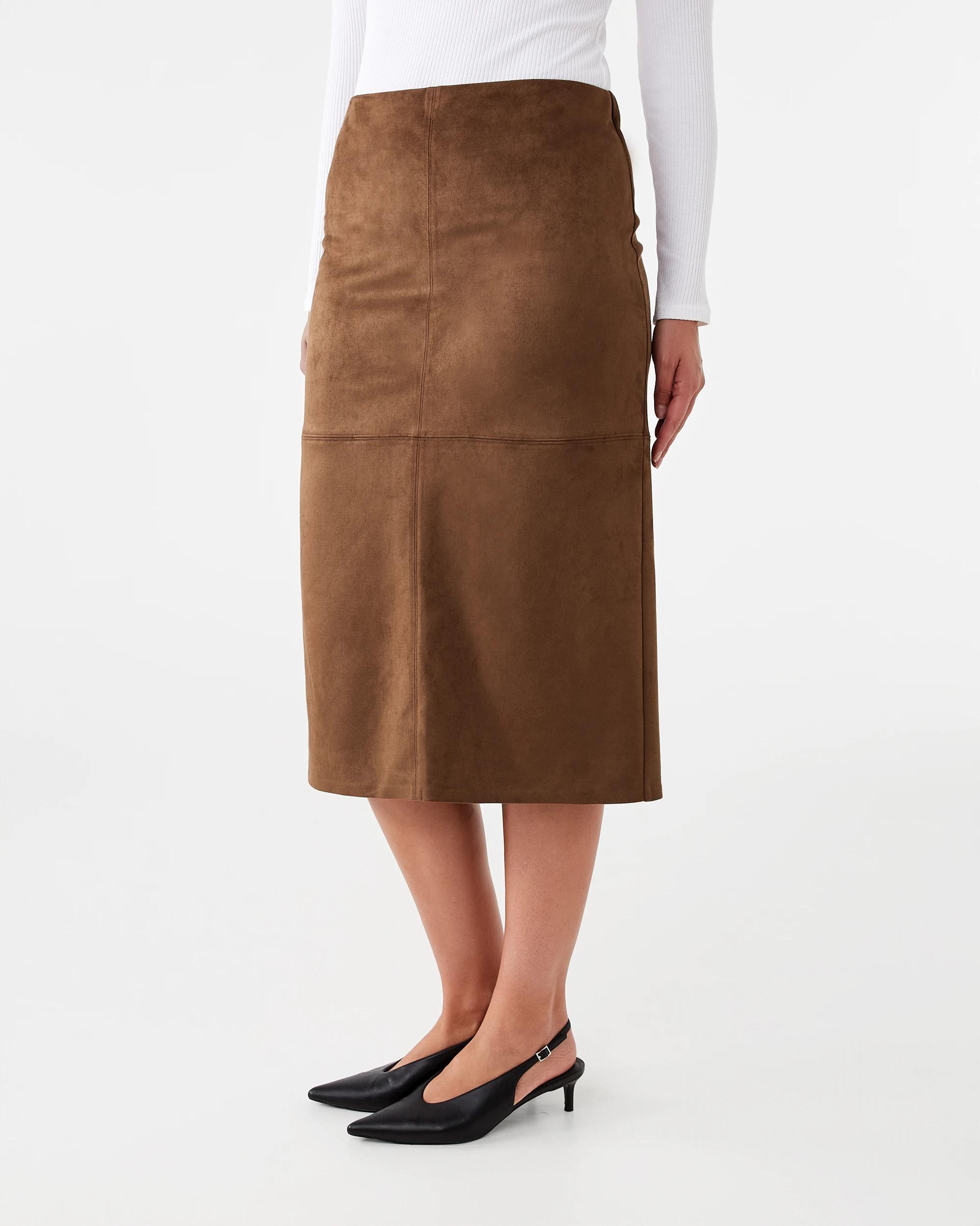 2 Suedette Pencil Skirt Tan, 2 of 5