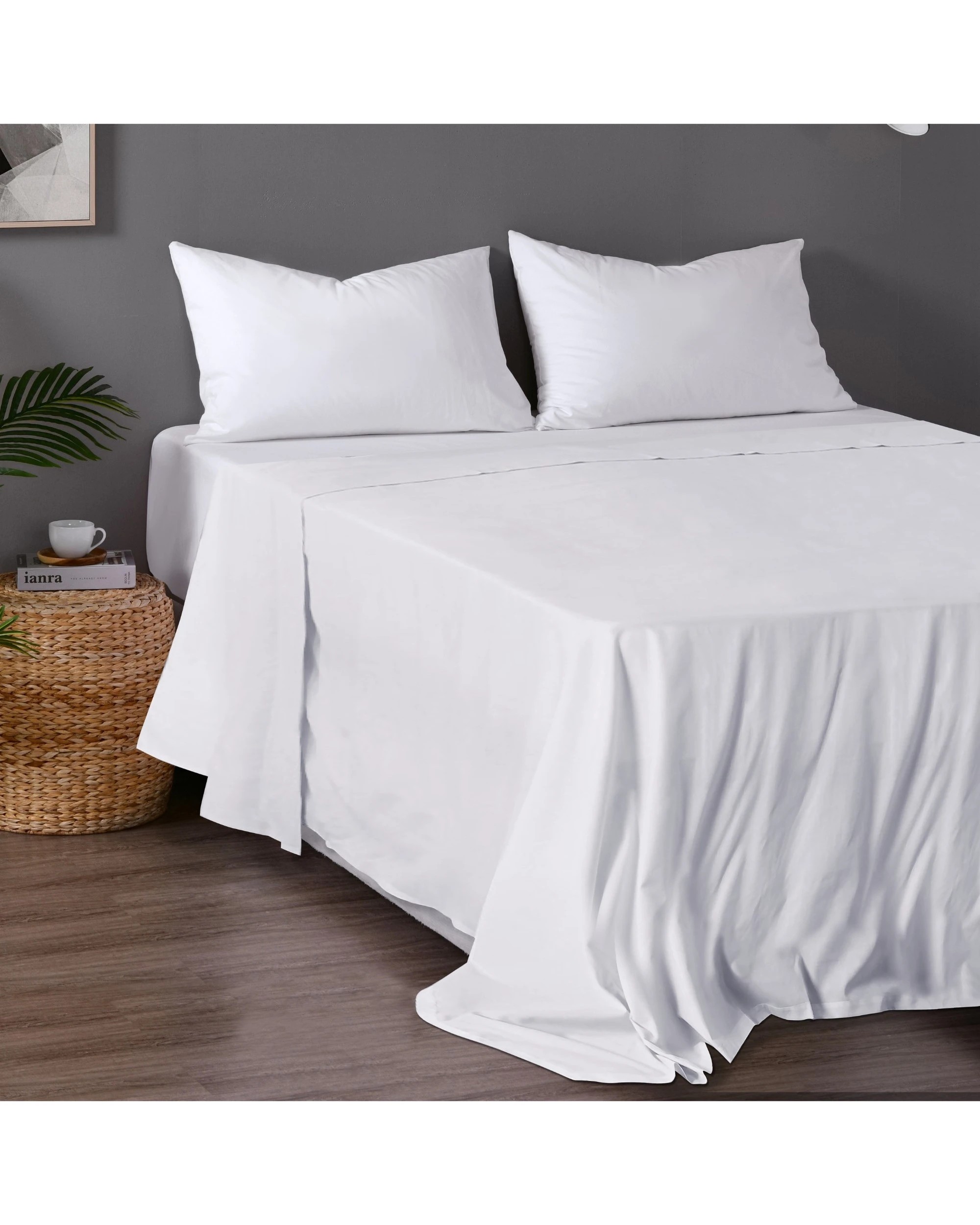 1 ESSN Commercial Cotton Blend Top/Bottom Flat Sheet 250x305cm - Double Bed - White, 1 of 4