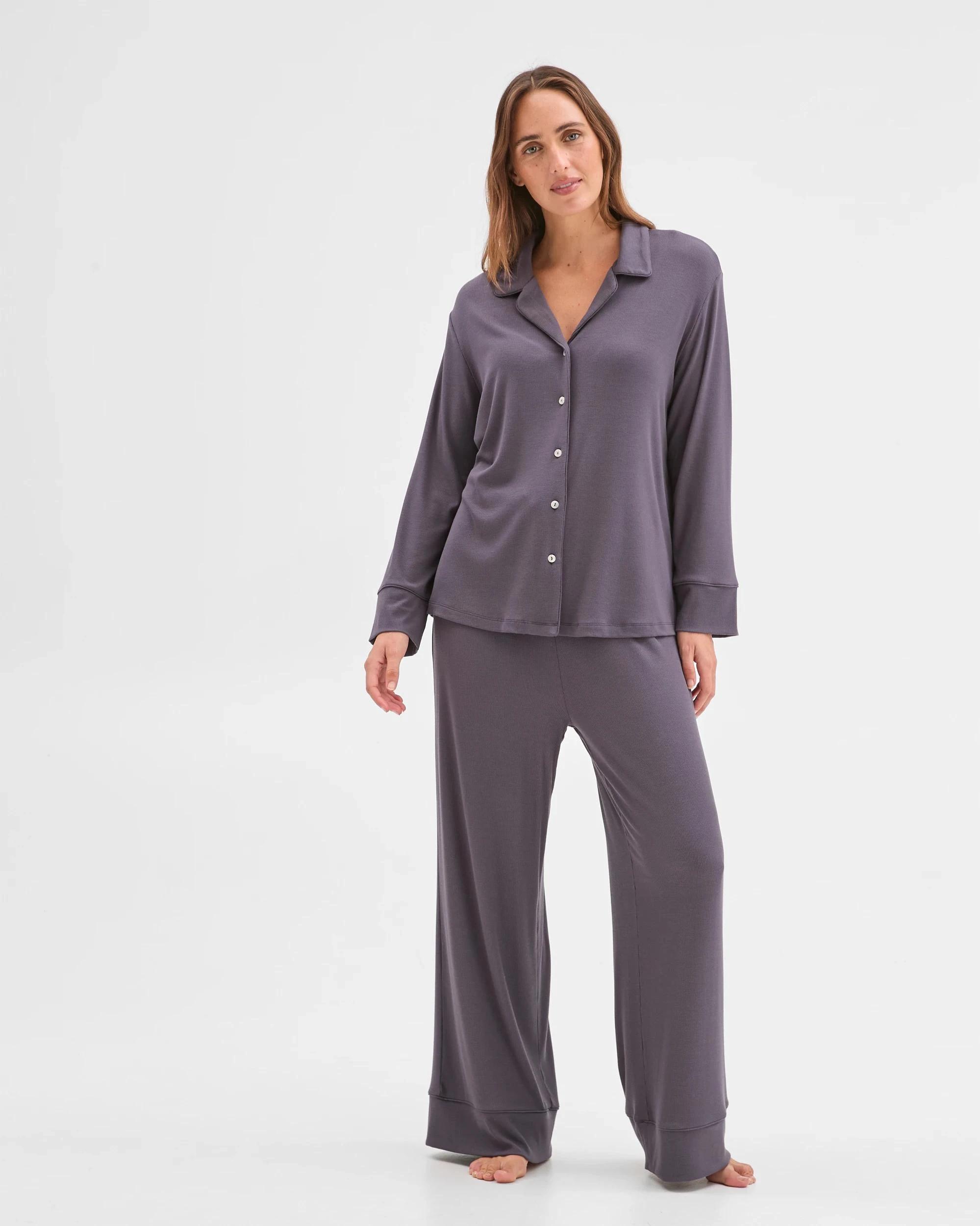 3 Target Woman Long Sleeve Rib Pyjama Shirt CHARCOAL, 3 of 6