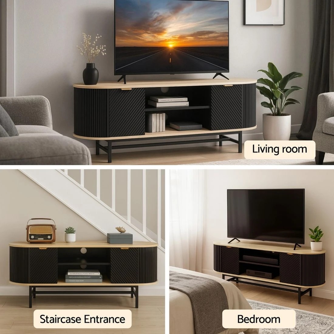 10 Artiss TV Unit Entertainment Unit Storage Cabinet Black - Brown, 10 of 10