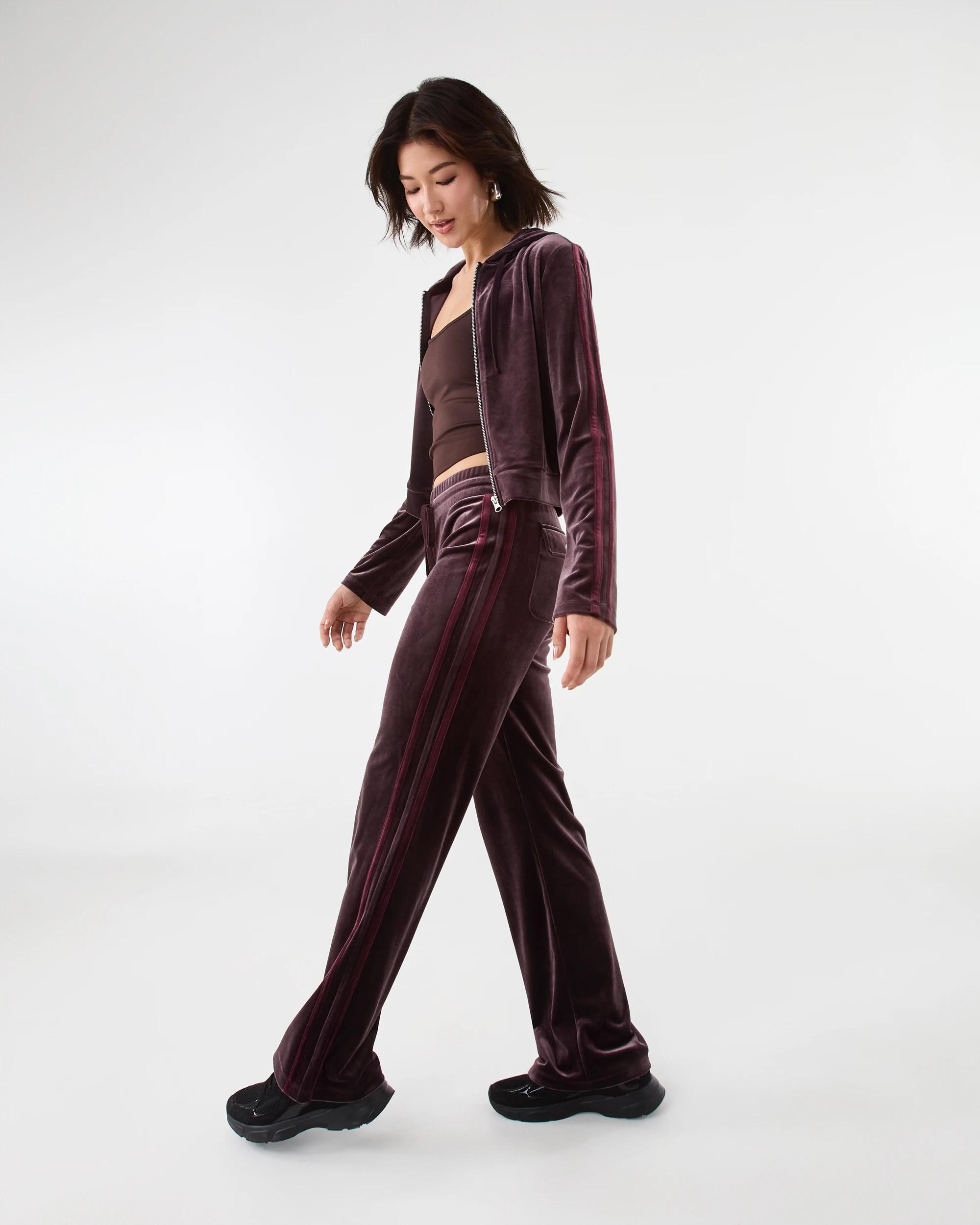 6 Velour Cropped Hoodie Choc Plum, 6 of 9