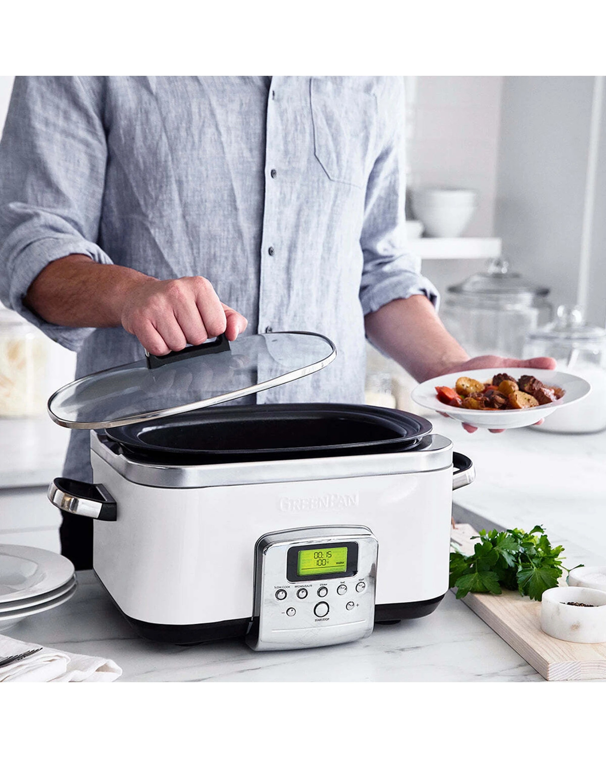 5 Greenpan Elite Cloud Slow Cooker Home Kitchen Cooking Pot 6L 230V 2200W - White, 5 of 7