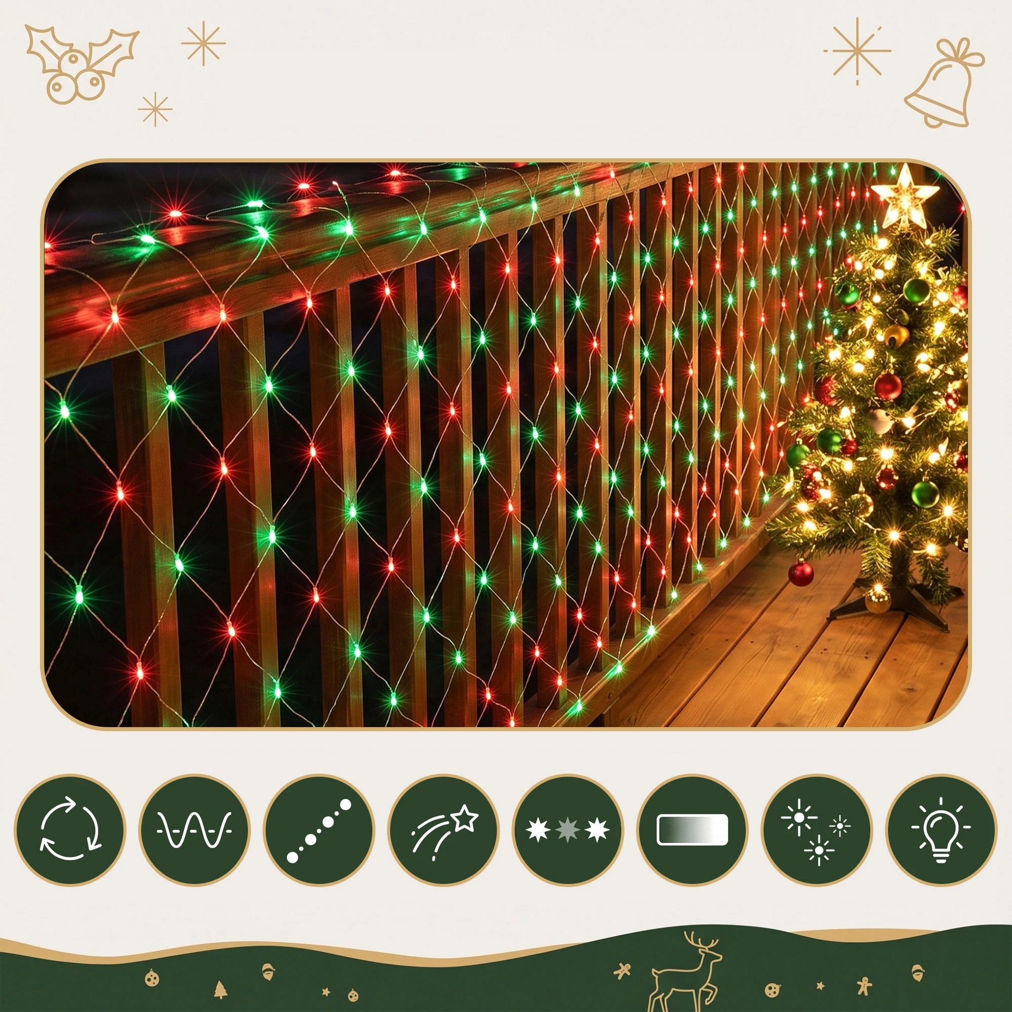 4 Jingle Jollys Christmas Lights 6x4m Christmas Net Lights 1000LED Festive Lighting - Multi, 4 of 8