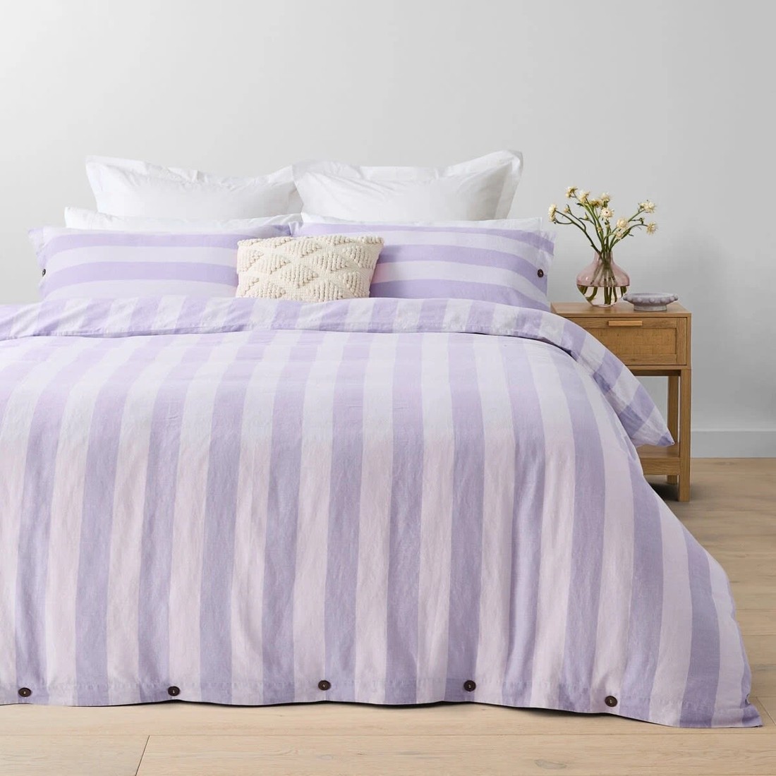 1 Stripe Linen Cotton Quilt Cover Set - King Bed, Lilac, 1 of 7