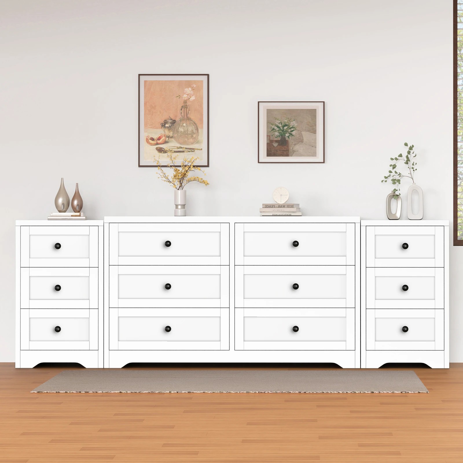 2 Alfordson 6 Chest of Drawers 2x Bedside Table Bedroom Storage Hamptons - White, 2 of 10
