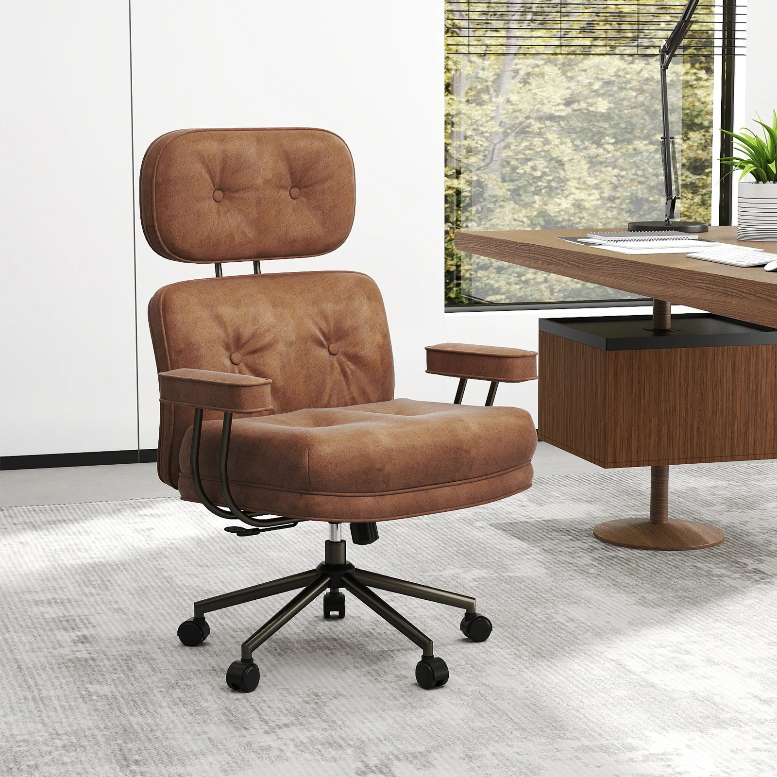 3 Costway Ergonomic Home Office Chair Computer Desk Chair Adjustable Swivel Armchair - Brown, 3 of 4