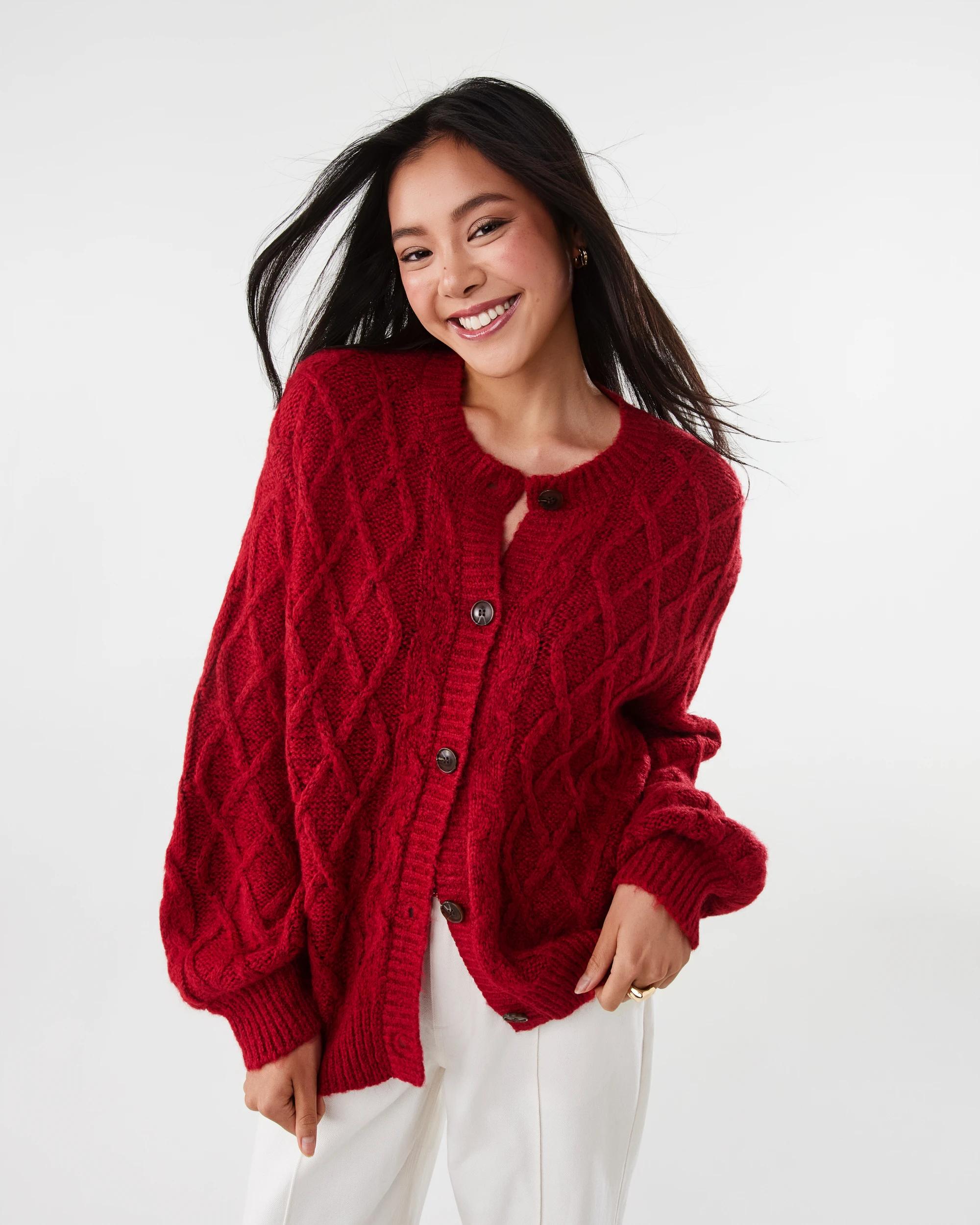 1 Cable Cardigan Spice Red, 1 of 11