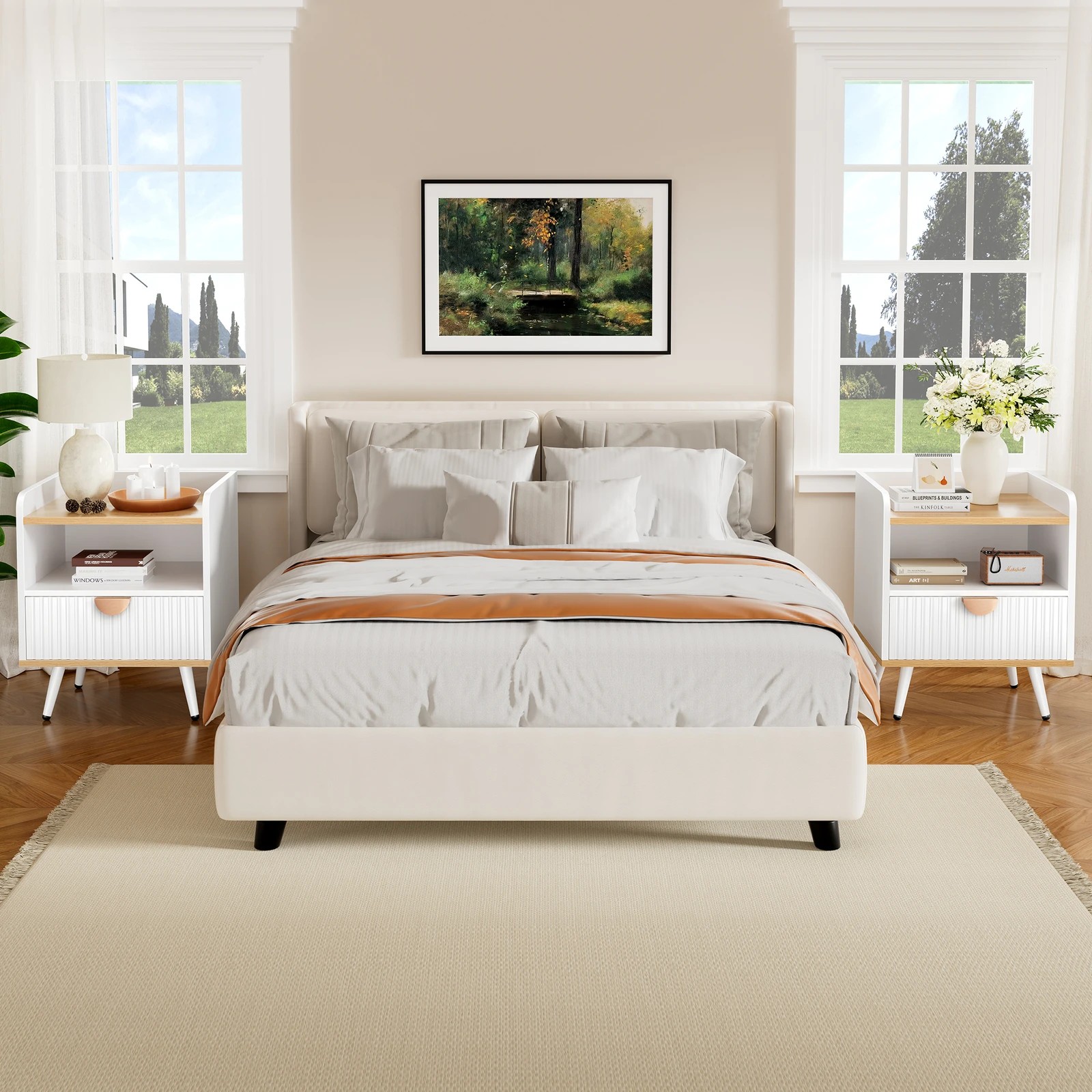 10 Alfordson 2x Bedside Table 1 Drawer Nightstand Side Storage Shelf - Wood White, 10 of 10