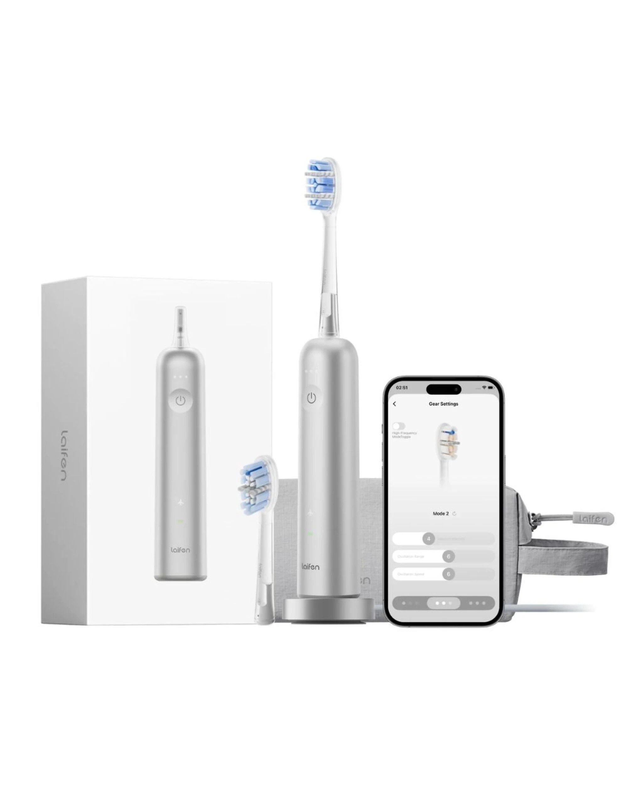 1 Laifen Wave Pro Electric Toothbrush w/ Travel Pouch - Silver, 1 of 4