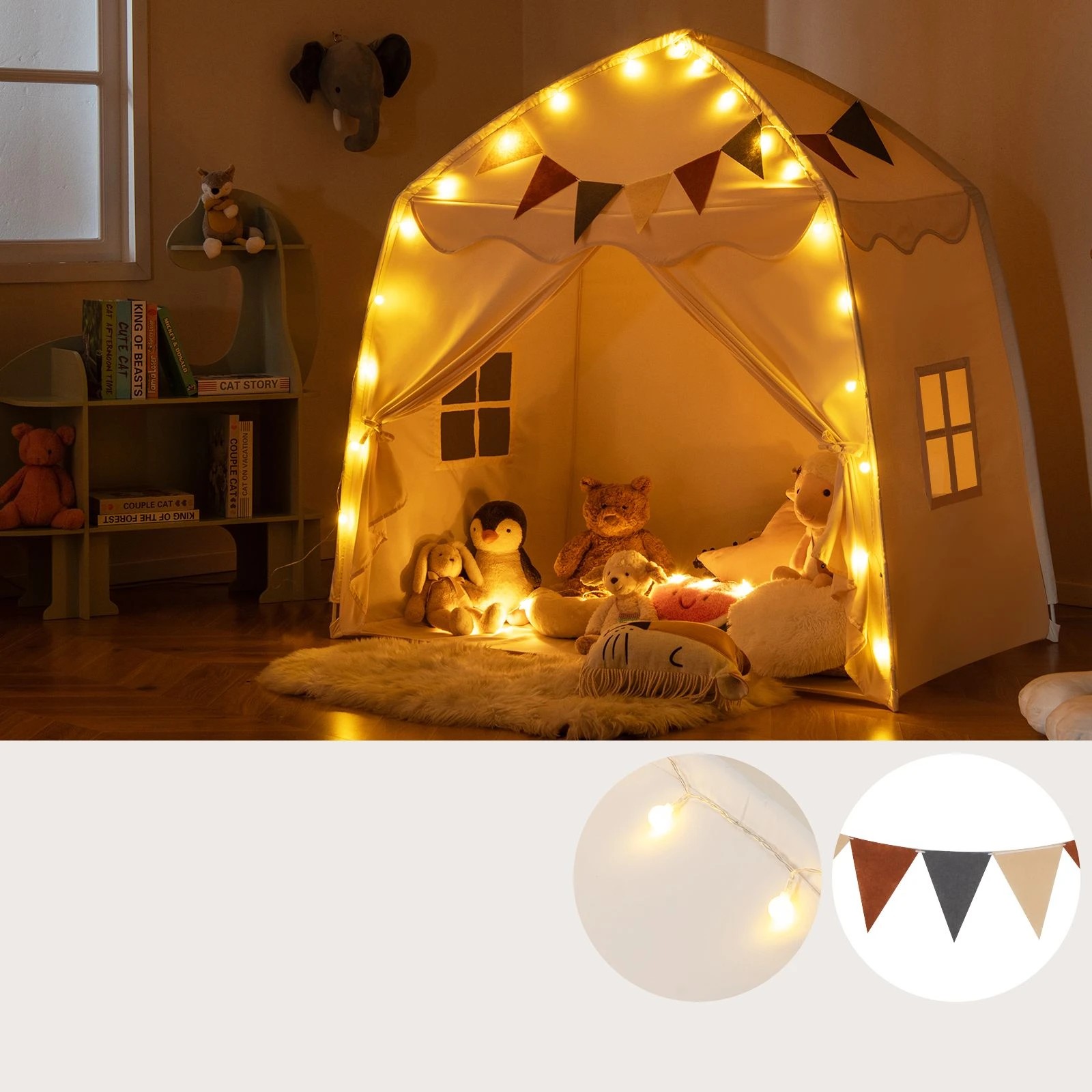 3 Costway Kids Teepee Playhouse Play Tent w/Lights & USB, 3 of 5