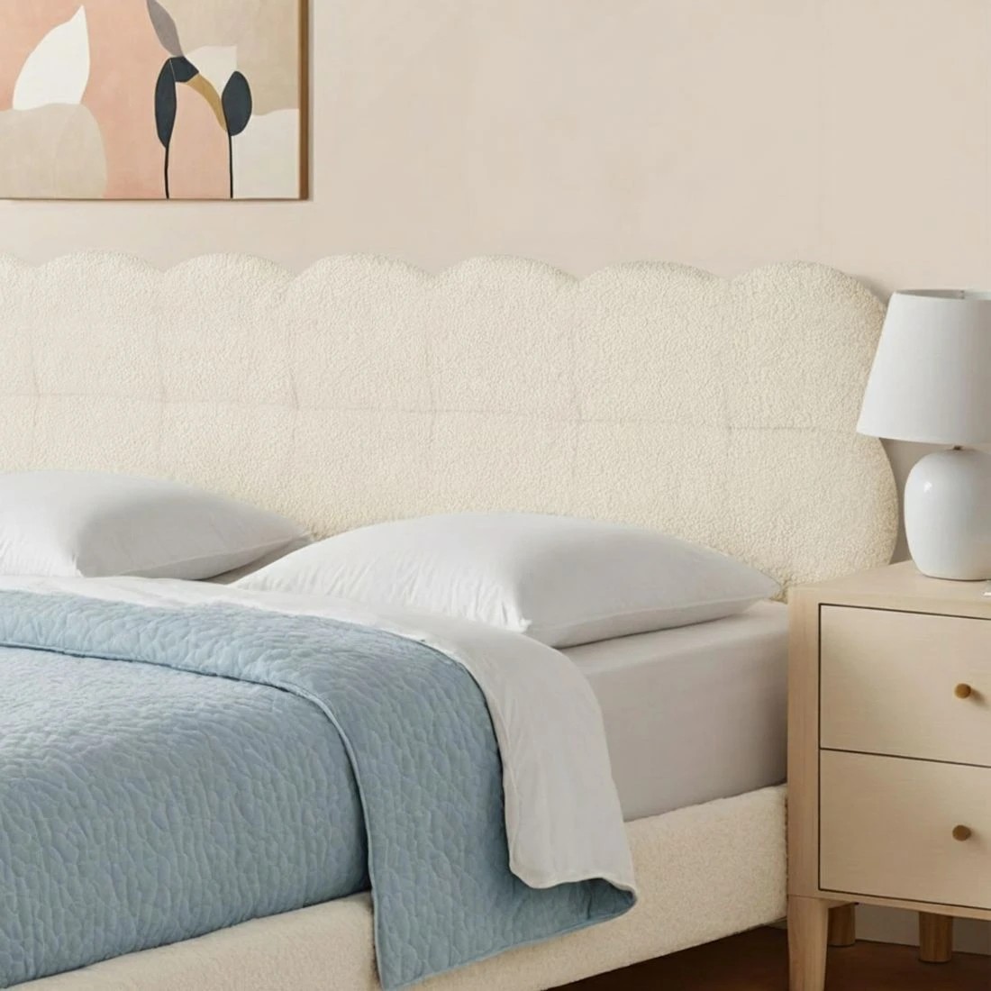 5 Artiss Queen Bed Frame Cloud Headboard Boucle Fabric Mattress Platform Base - White, 5 of 7