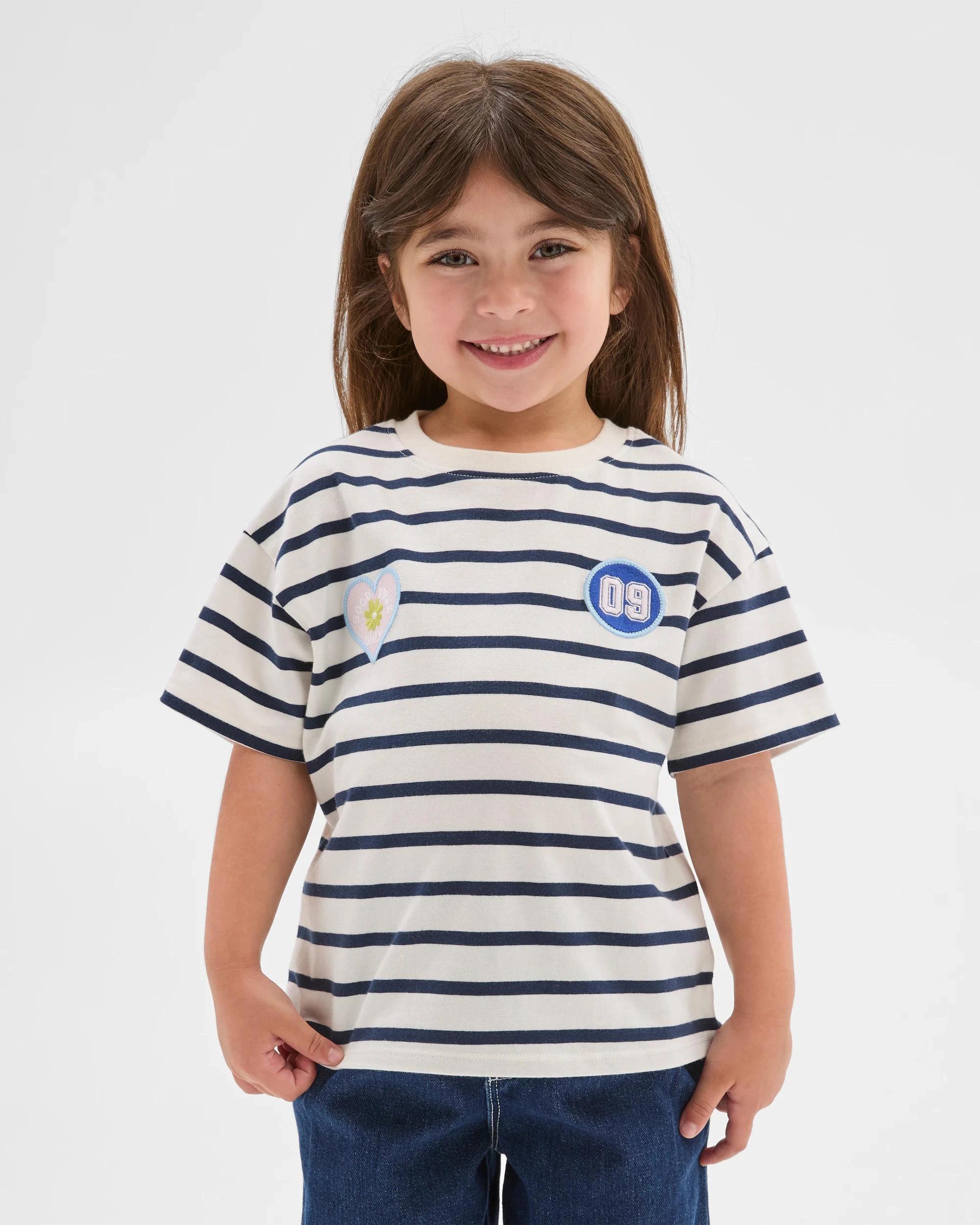 1 Target Kids Australian Cotton Short Sleeve Fashion T-Shirt STRIPE BADGE MULTI, 1 of 6