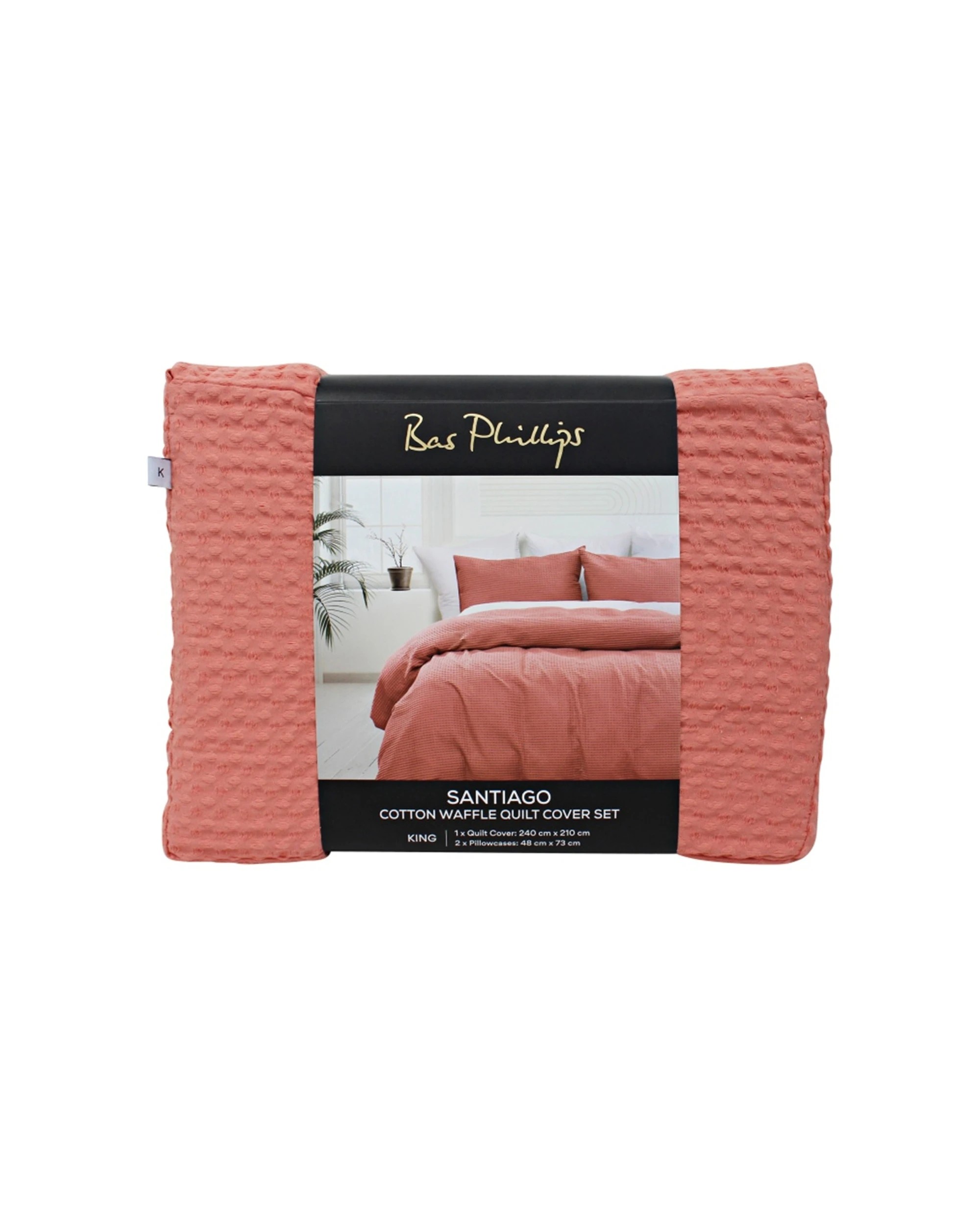 1 Bas Phillips 3pc Bas Phillips Santiago Cotton Waffle Quilt Cover Set Coral - Queen Bed - Pink, 1 of 6