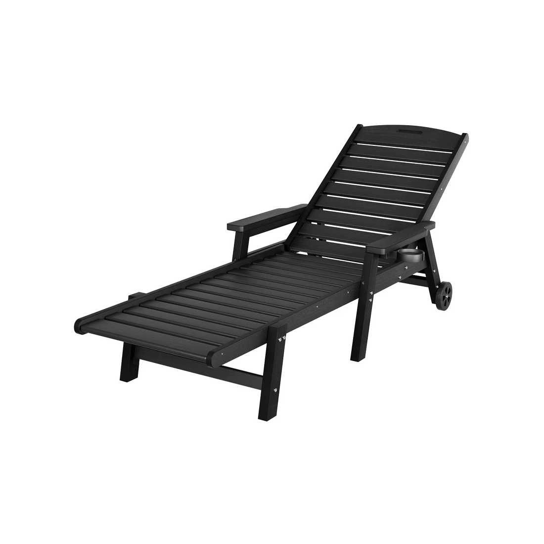 1 Gardeon Sun Lounge Lounger Beach Chair HDPE Patio Outdoor Furniture with Wheels - Black, 1 of 7