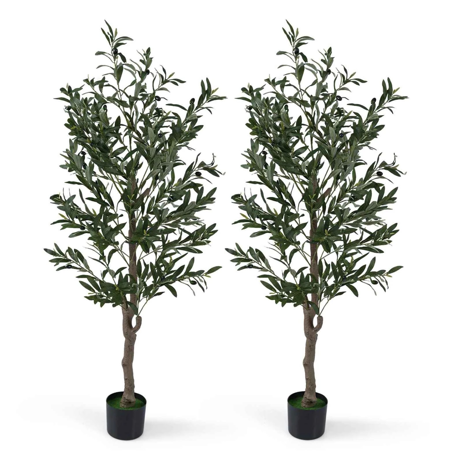 1 Costway 2x 1.5M Faux Greenery Plant Artificial Olive Tree Set Home Fake Potted Tree Decor, 1 of 3