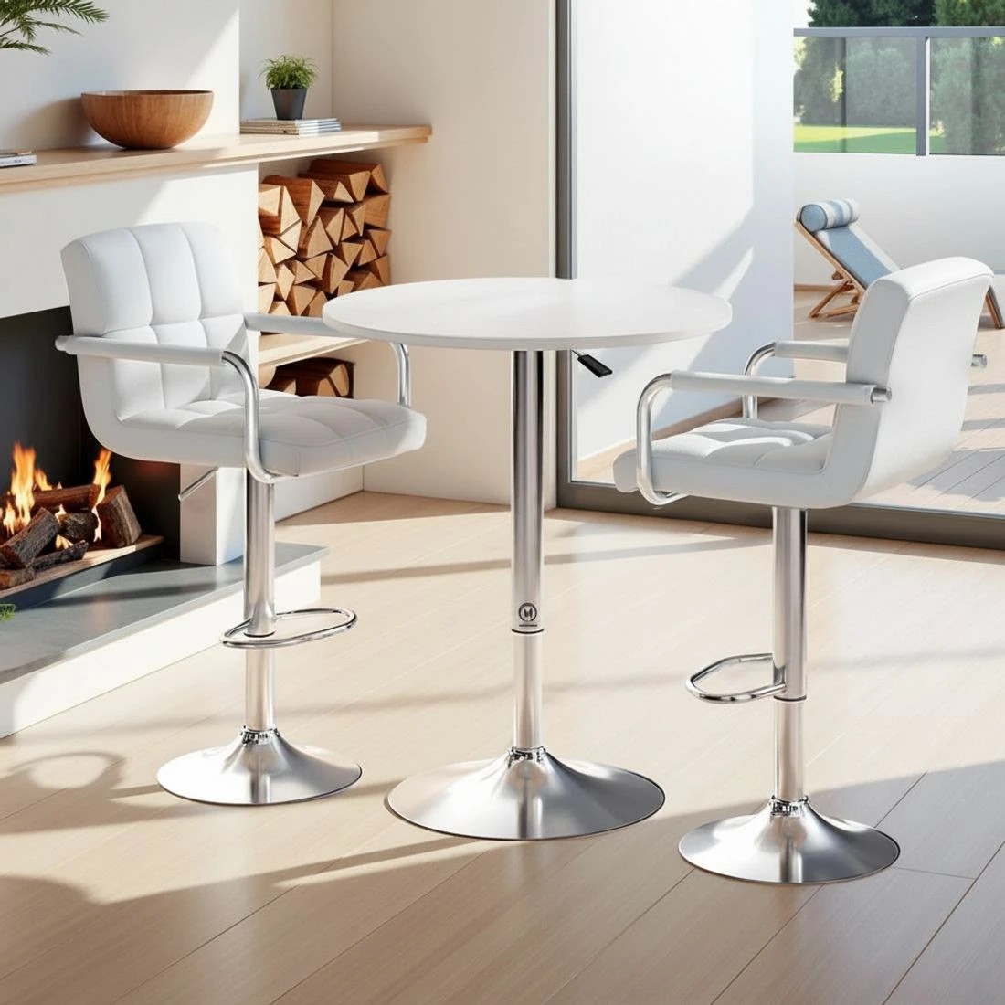 4 Artiss Bar Table and Stools Set Dining Desk Kitchen Chairs Cafe Pub - White, 4 of 4