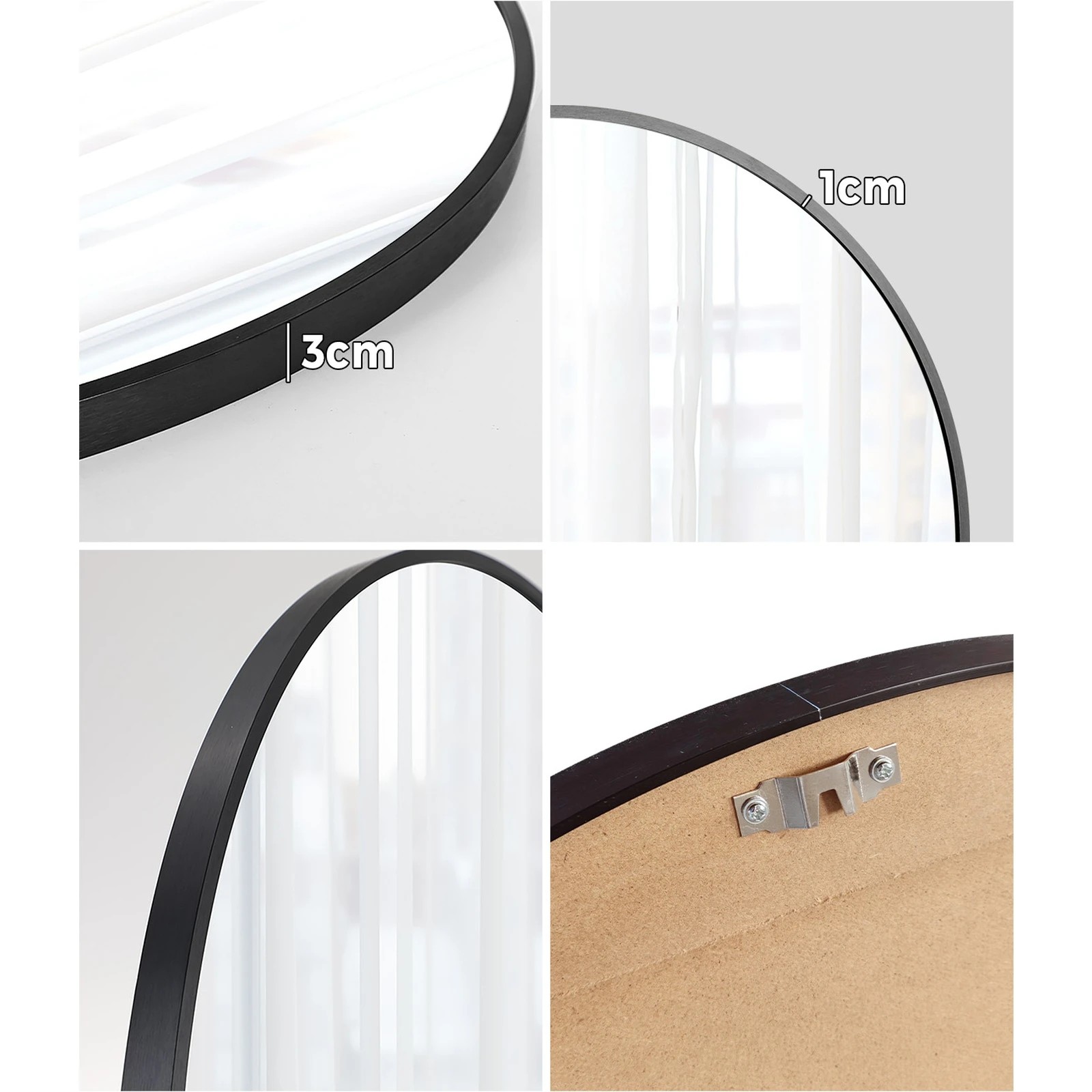 4 Oikiture Wall Mirrors Round 70cm Makeup Mirror Vanity Home Decor Bedroom
 - Black, 4 of 9