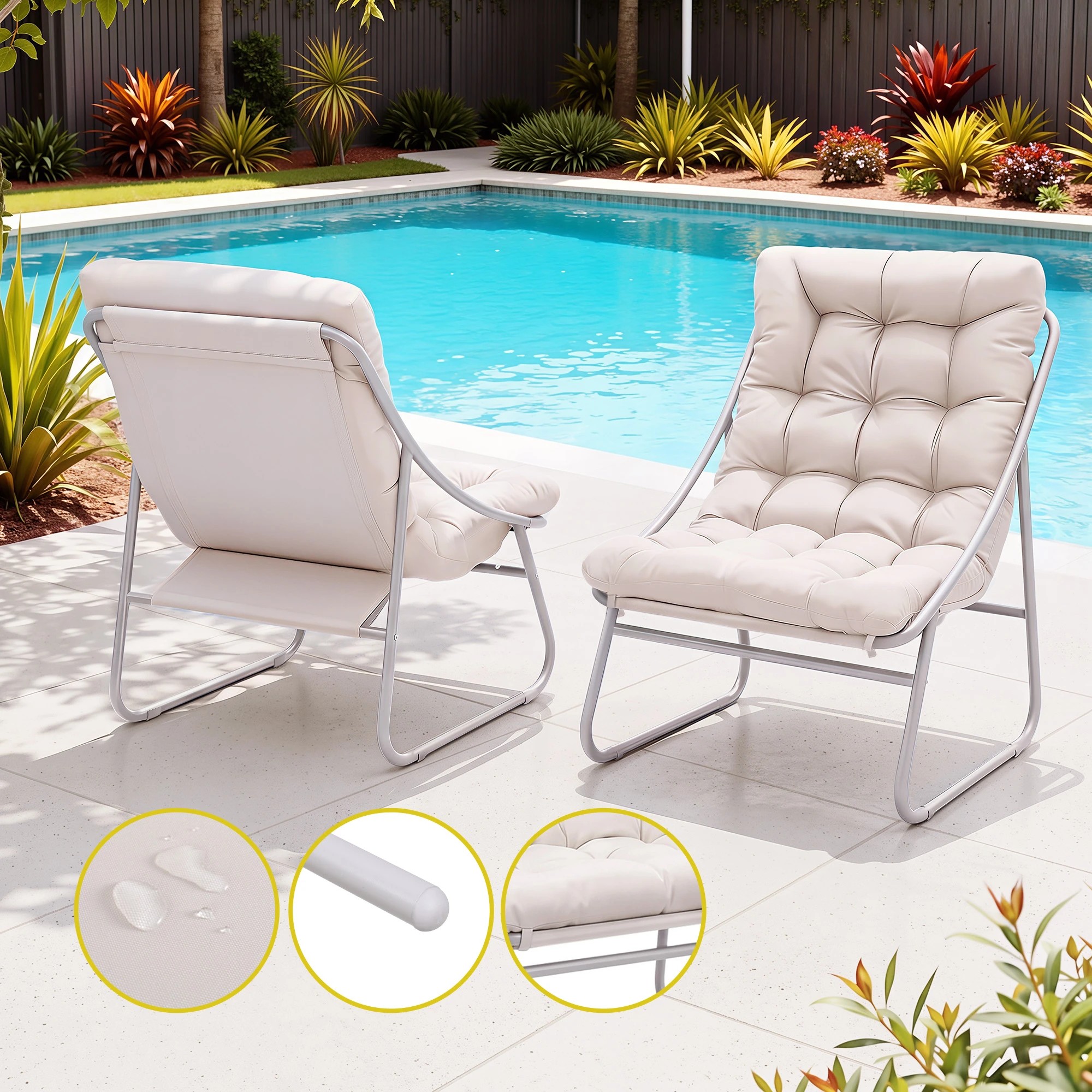 6 Gardeon 3PC Outdoor Bistro Set Patio Furniture Table and Chairs Steel Dining Chair - Beige, 6 of 7