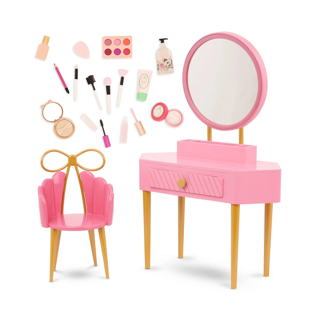 3 Our Generation Fabulous Fun Vanity Set Pink Vanity Table & Accessories for 18-inch Dolls - Multi, 3 of 9