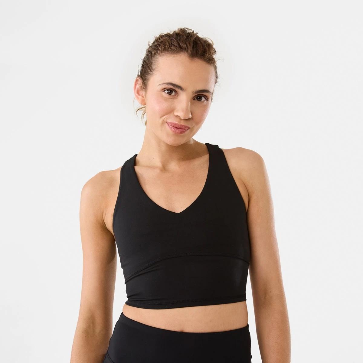 1 Active Womens Ultrasoft Longline Crop Top BLACK, 1 of 7