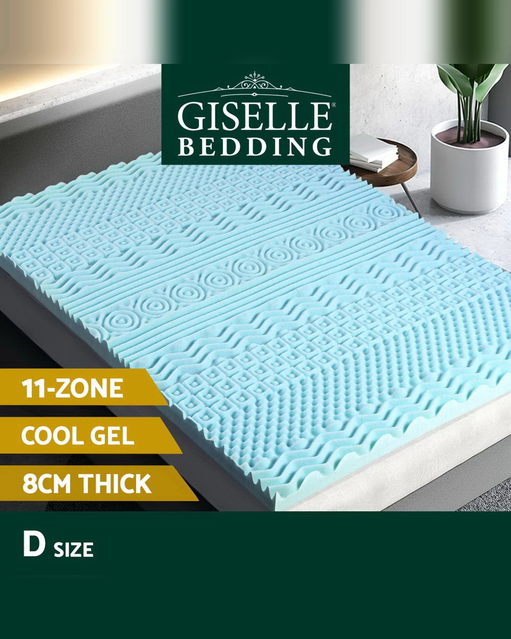 2 Giselle Bedding Memory Foam Mattress Topper 11-zone 8cm Double
 - Blue, 2 of 3