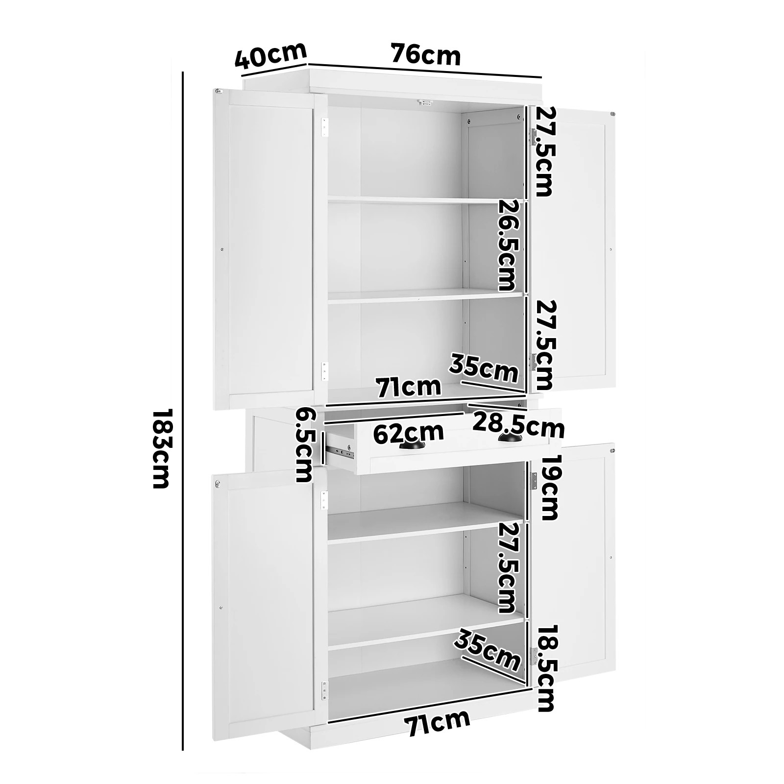 2 Oikiture Buffet Sideboard Storage Cabinet Cupboard 6-Tier Shelf - White, 2 of 9