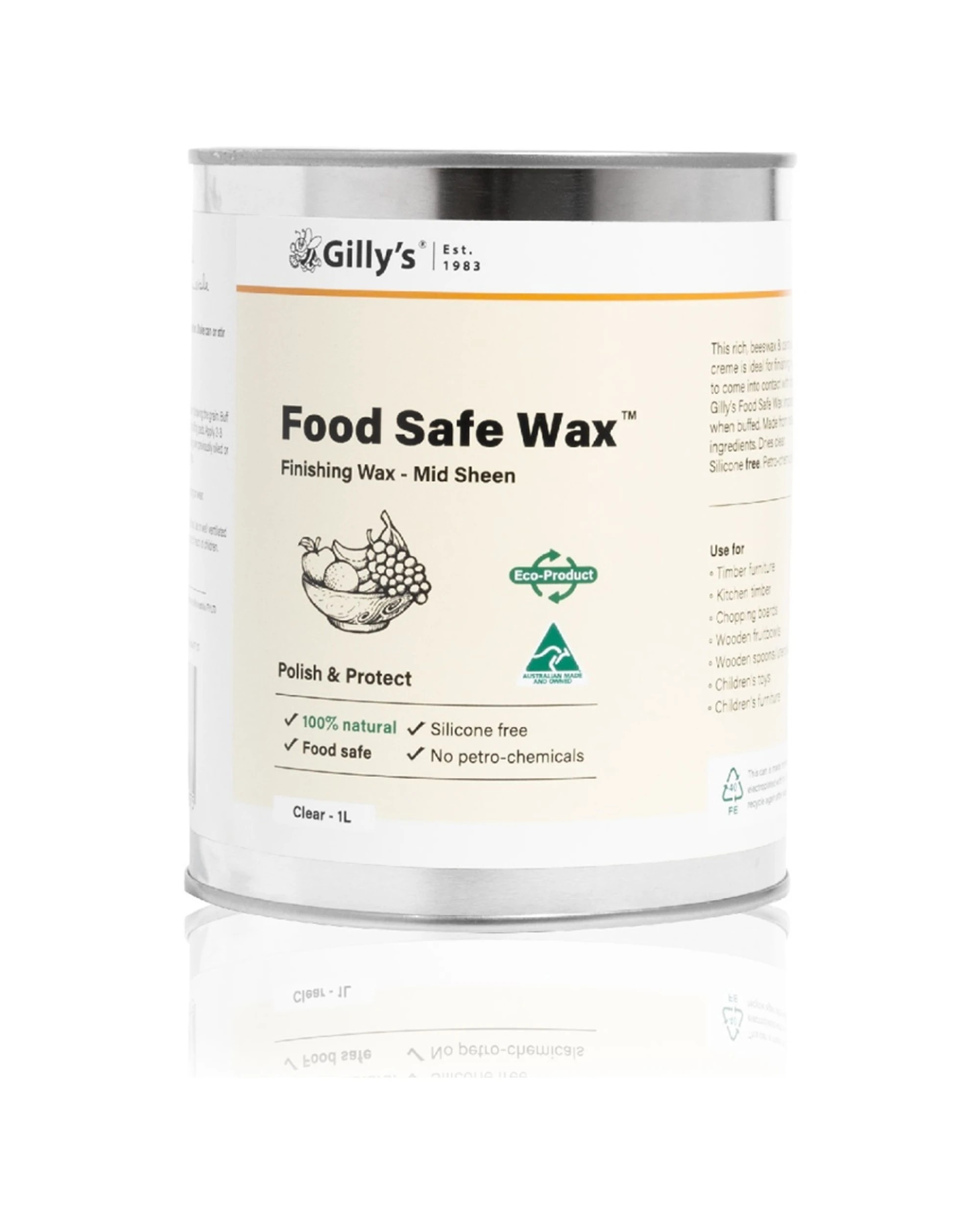 1 Gillys Food Safe Wax For Kitchen Timber Chopping Boards & Wooden Toys 1L - Clear, 1 of 1