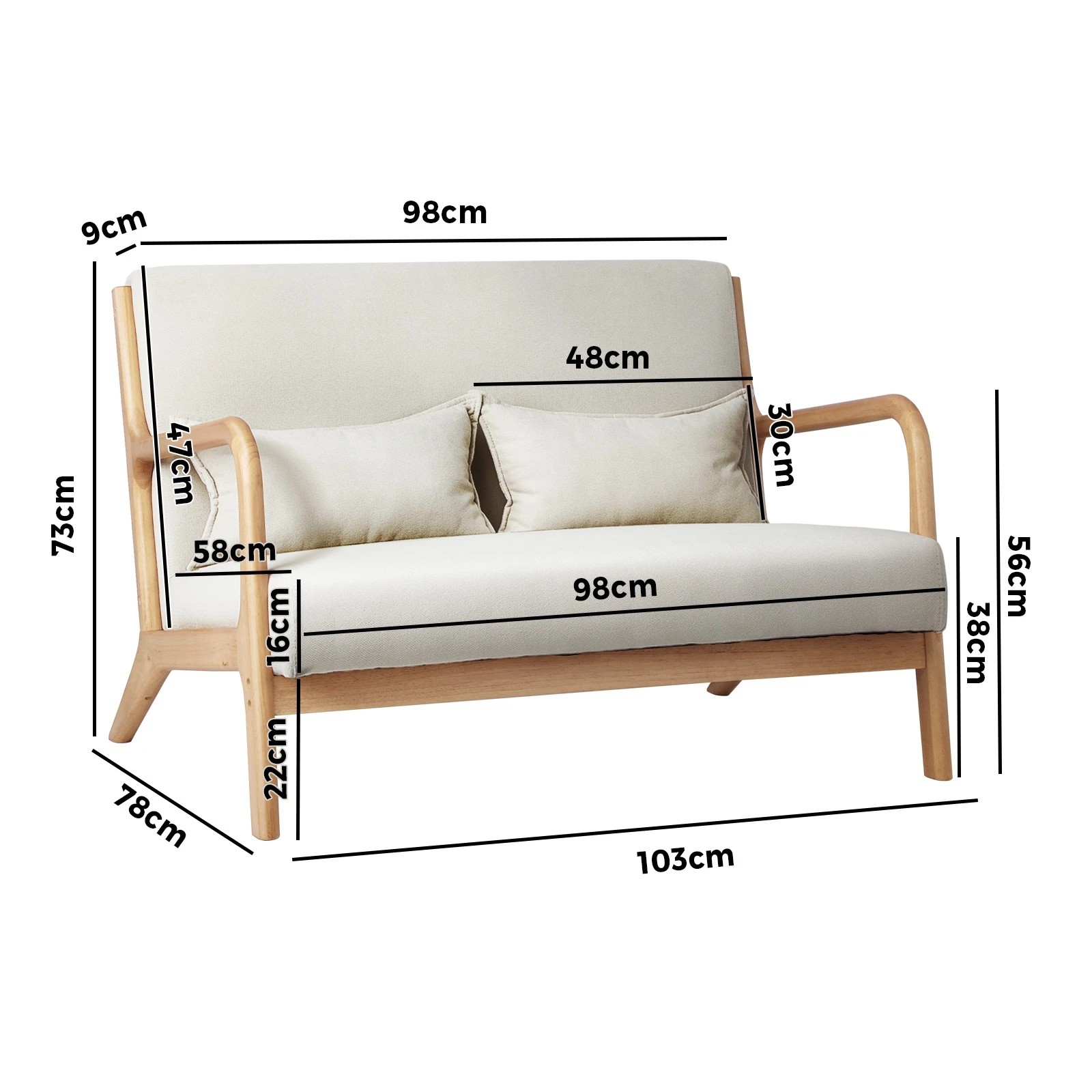 6 Oikiture Armchair Lounge Chair Accent Couch Sofa Pillows 2 Seater Fabric
 - Beige, 6 of 10
