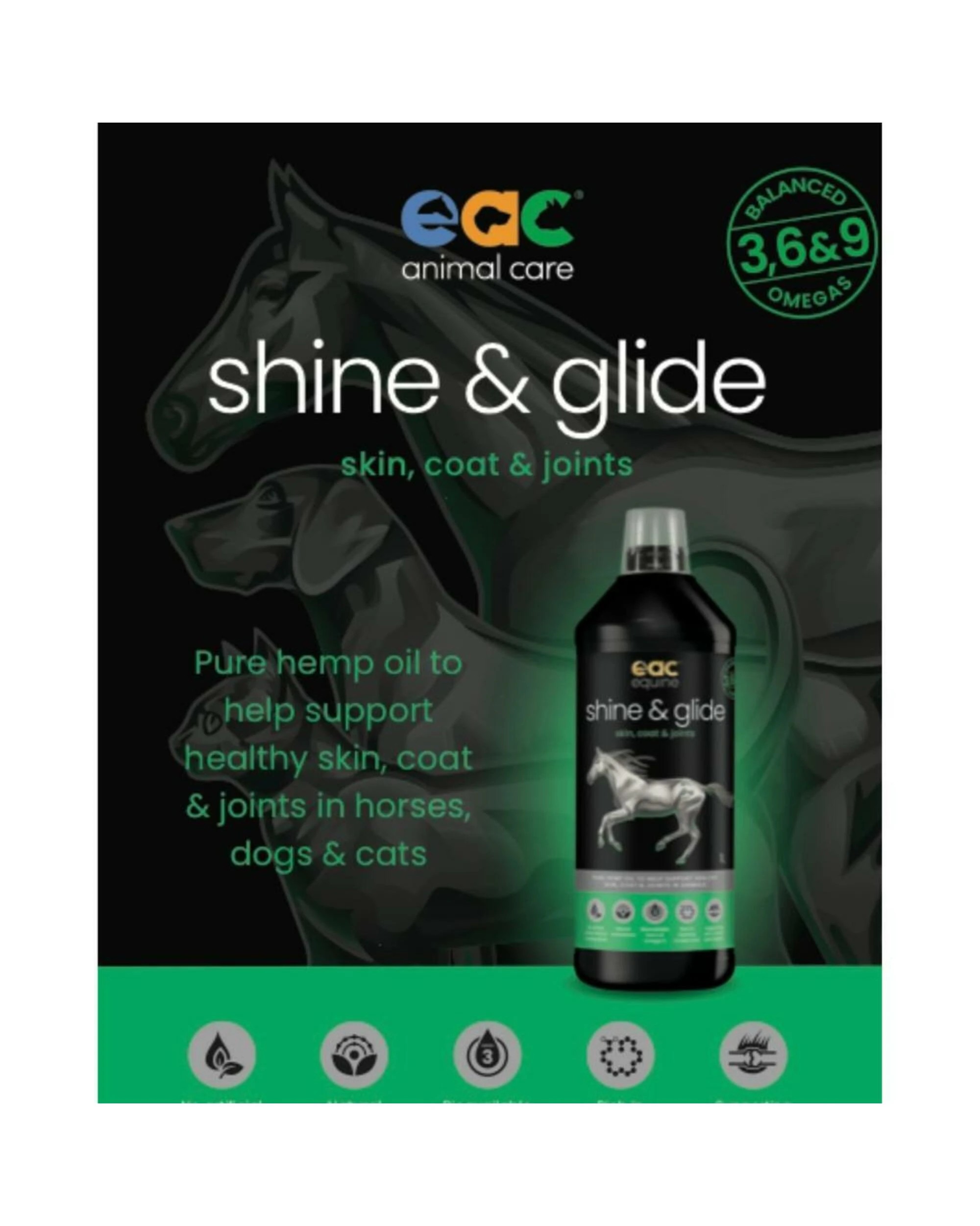 2 Eac Animal Care Shine & Glide Pure Hemp Oil For Horses Dogs & Cats 250ml, 2 of 2