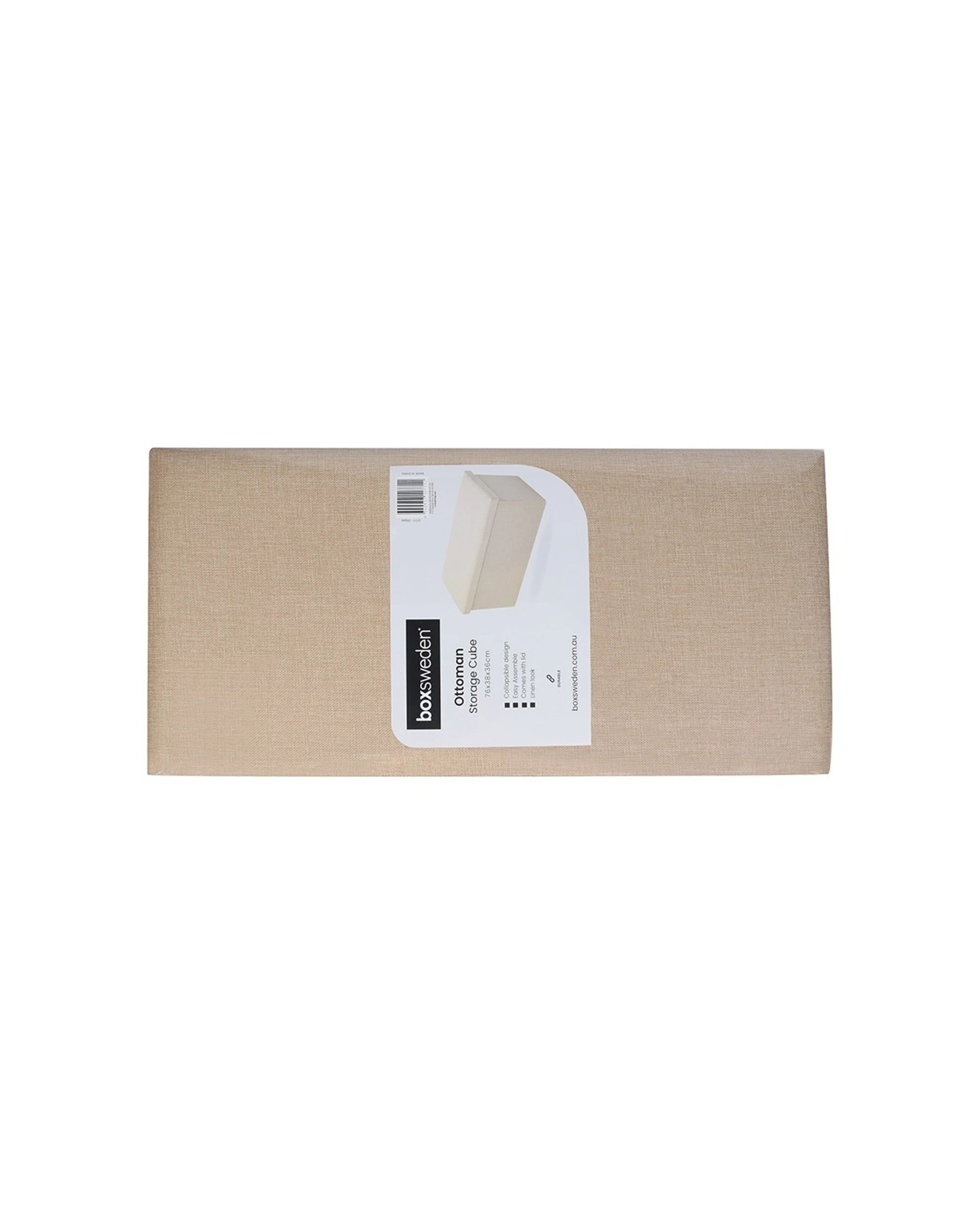 3 Boxsweden Ottoman Storage Cube Faux Linen Collapsible Design Lid Included - Beige, 3 of 4