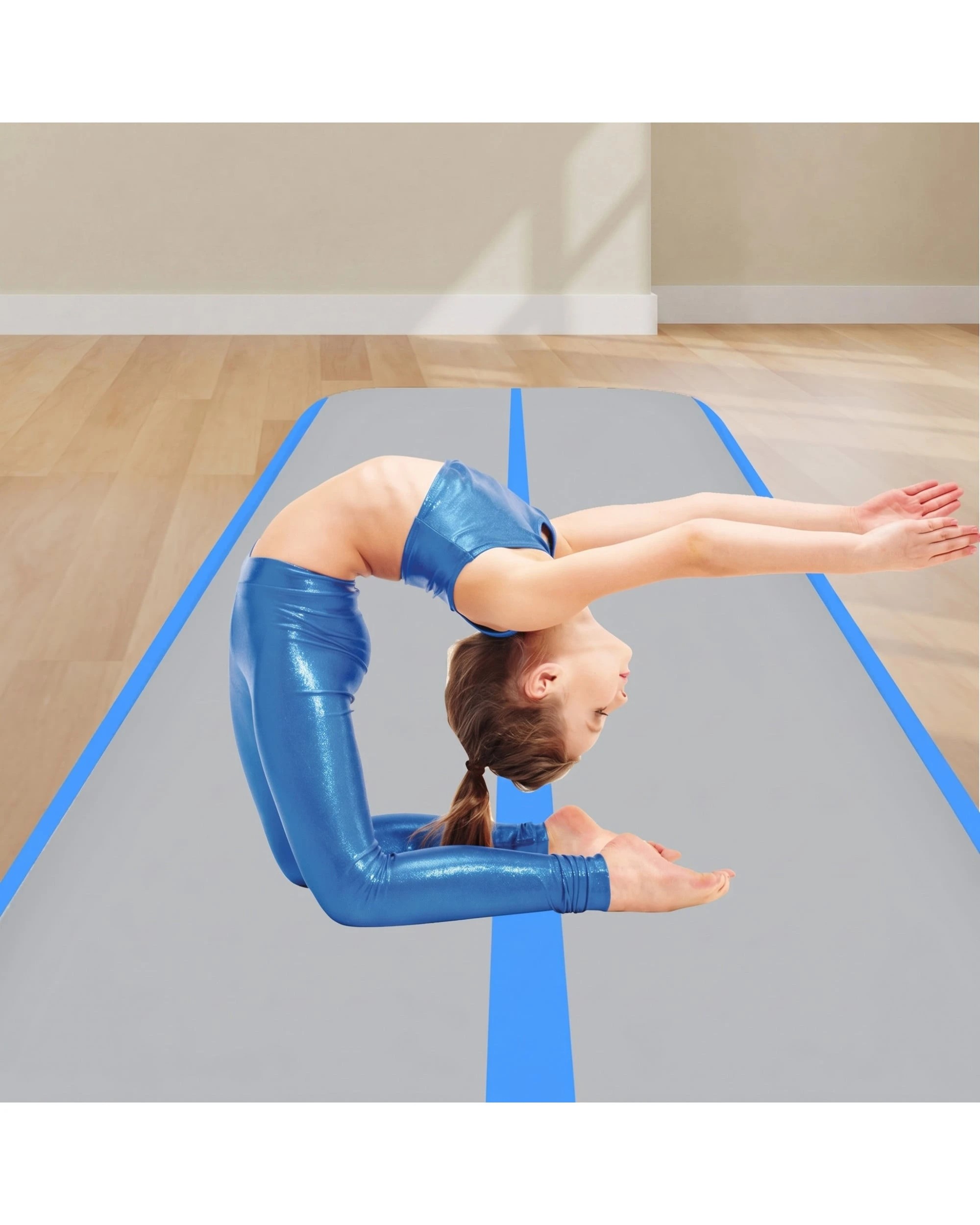8 Powertrain Sports 7m x 1m Air Track Inflatable Gymnastics Mat - 20cm Thick - Blue, 8 of 8